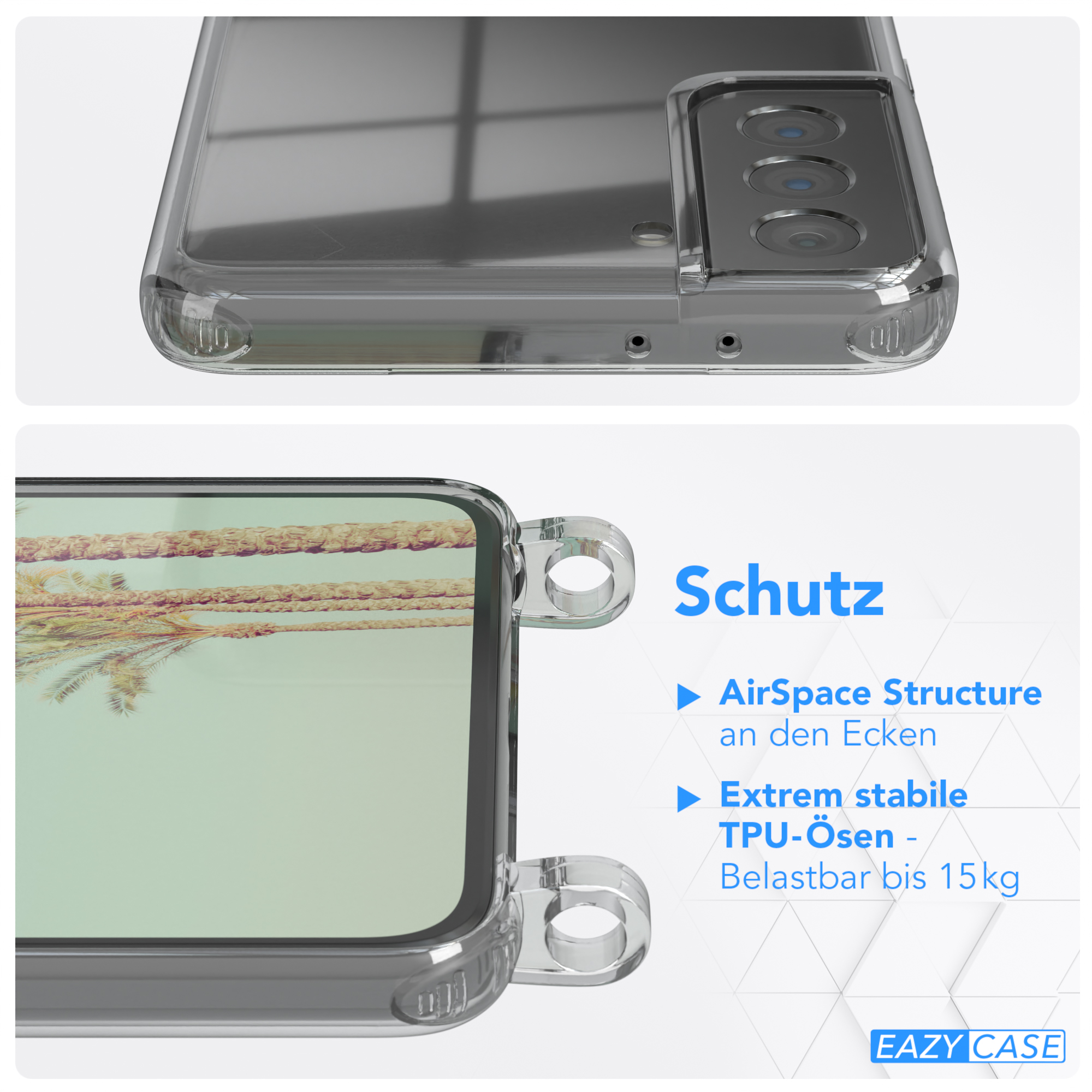 EAZY CASE Clear Cover Galaxy mit Weiß 5G, Umhängetasche, Umhängeband, Samsung, S21 Grün Plus