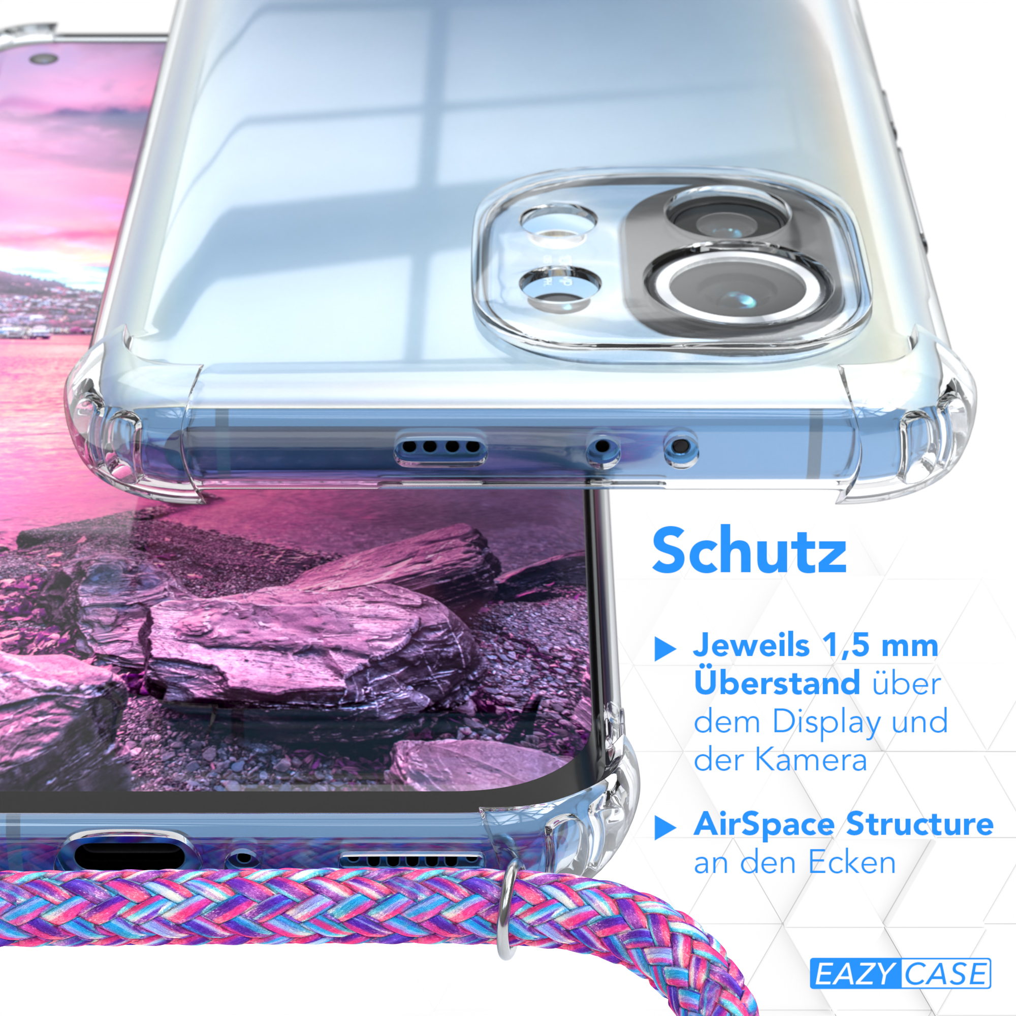 Cover / Umhängetasche, Silber Lila Xiaomi, Clips Umhängeband, Mi 11 5G, CASE mit Clear EAZY