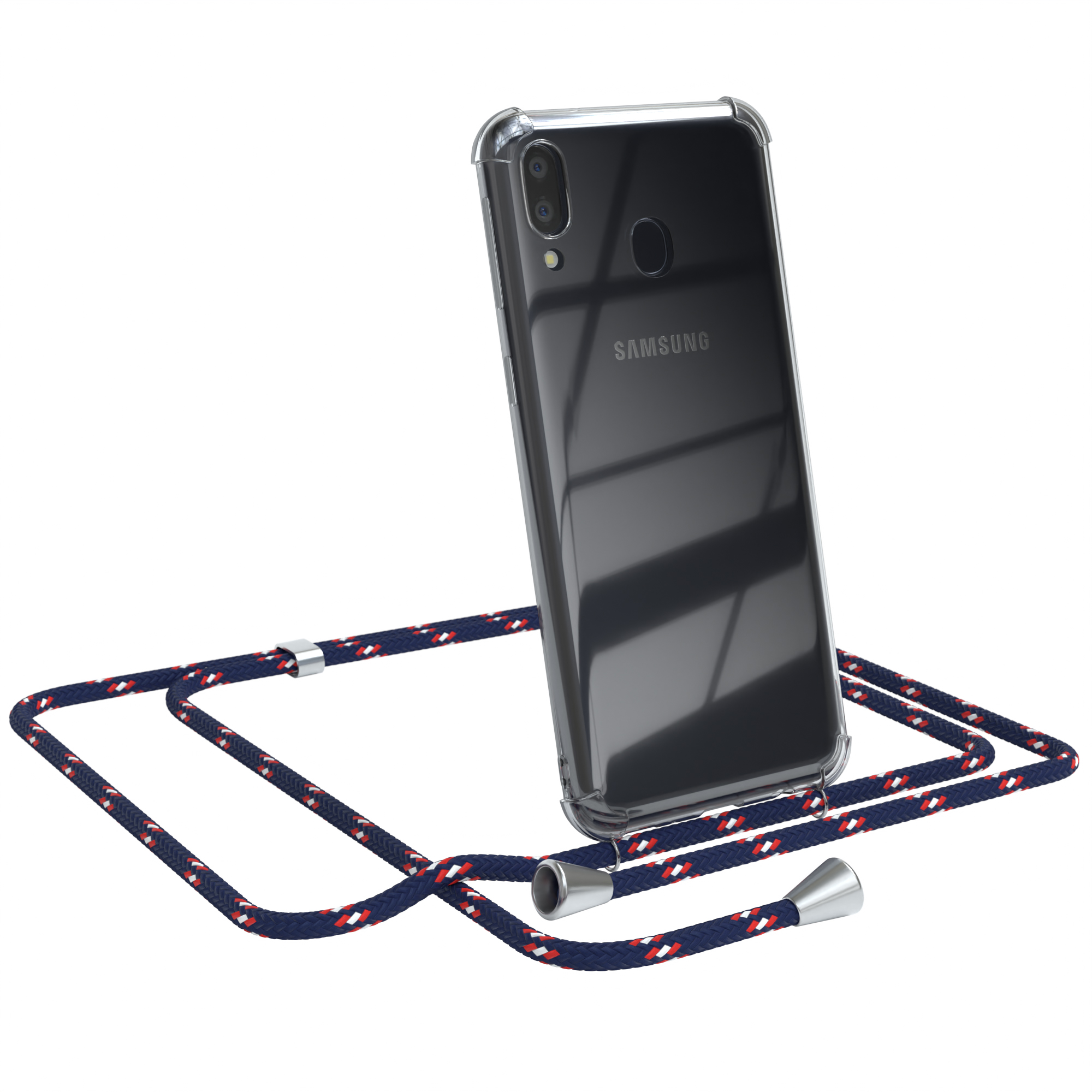Cover / Umhängeband, mit Samsung, Camouflage Clear Umhängetasche, Galaxy Blau Clips Silber EAZY M20, CASE