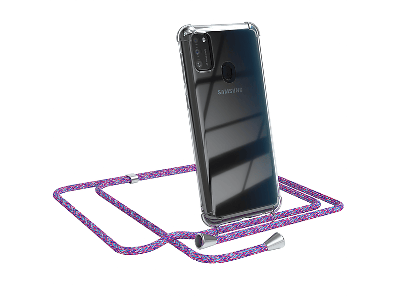 EAZY CASE Clear / mit Galaxy M30s Cover Umhängeband, Samsung, / Clips Umhängetasche, M21, Lila Silber