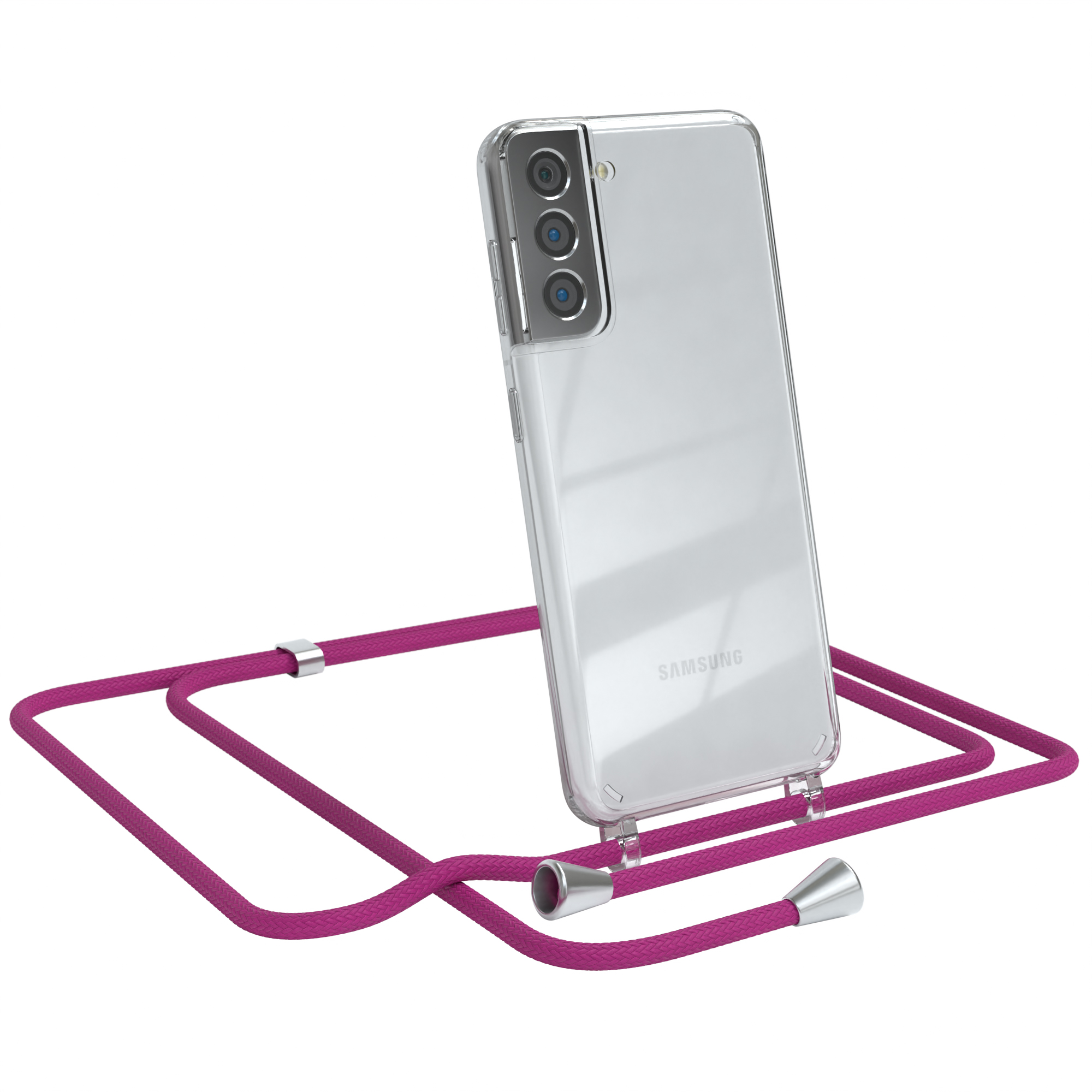 EAZY CASE Clear Umhängetasche, Galaxy Cover S21 5G, mit / Umhängeband, Samsung, Silber Pink Clips