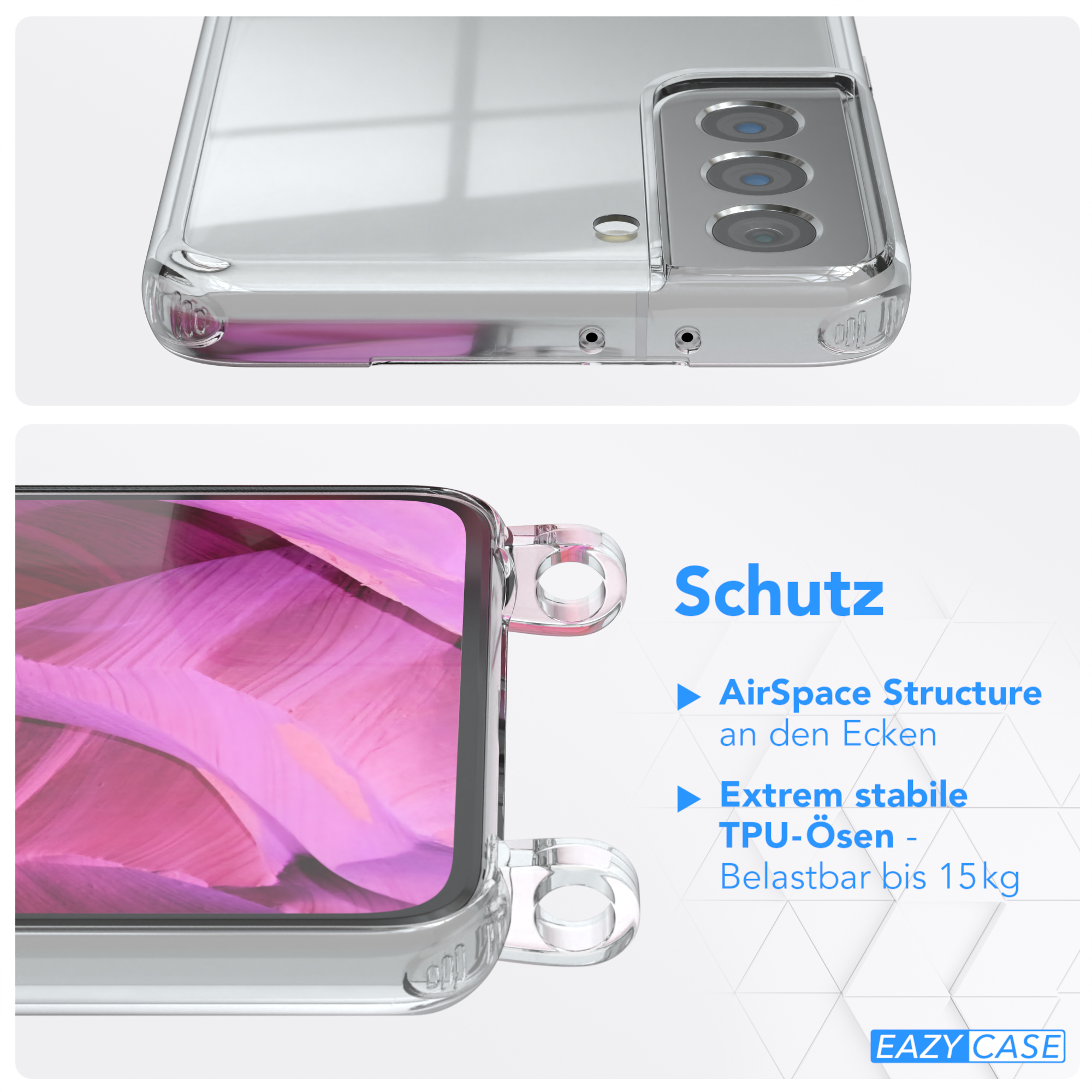 EAZY CASE Clear Silber Pink Umhängetasche, Umhängeband, Clips Samsung, mit Galaxy / Cover S21 5G