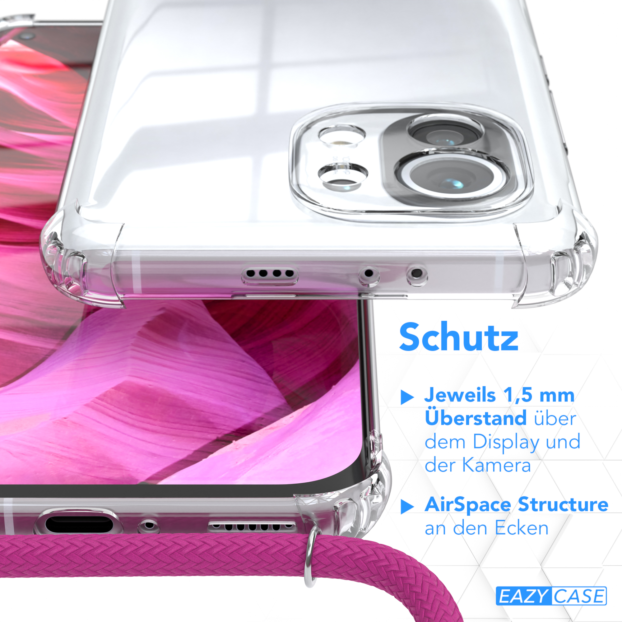 11 Clips Umhängetasche, Mi EAZY CASE Pink Cover 5G, Xiaomi, / Silber Clear Umhängeband, mit