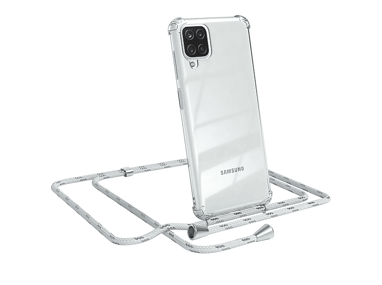 Weiß Samsung, Cover Clear Galaxy mit CASE A12, EAZY / Silber Umhängetasche, Umhängeband, Clips