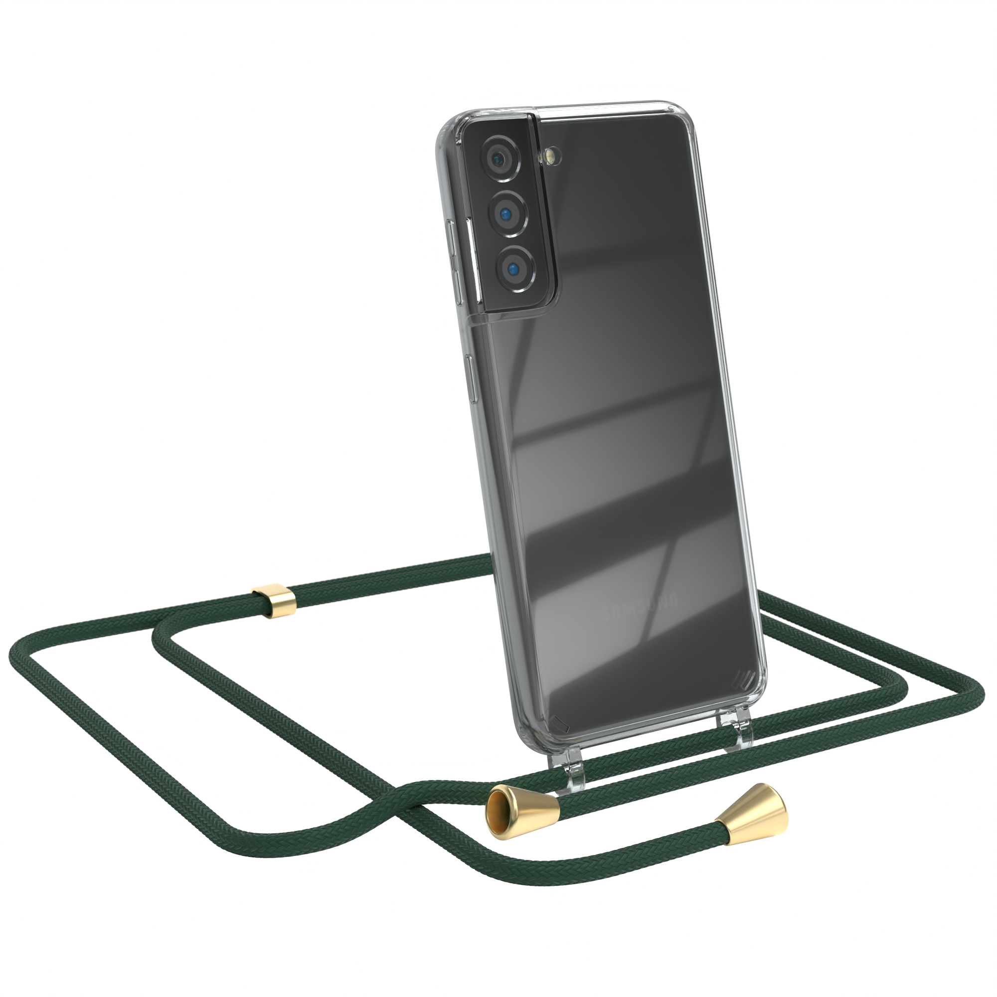 Samsung, Galaxy CASE Cover Clips mit Clear Umhängetasche, Gold 5G, S21 / Grün EAZY Umhängeband,