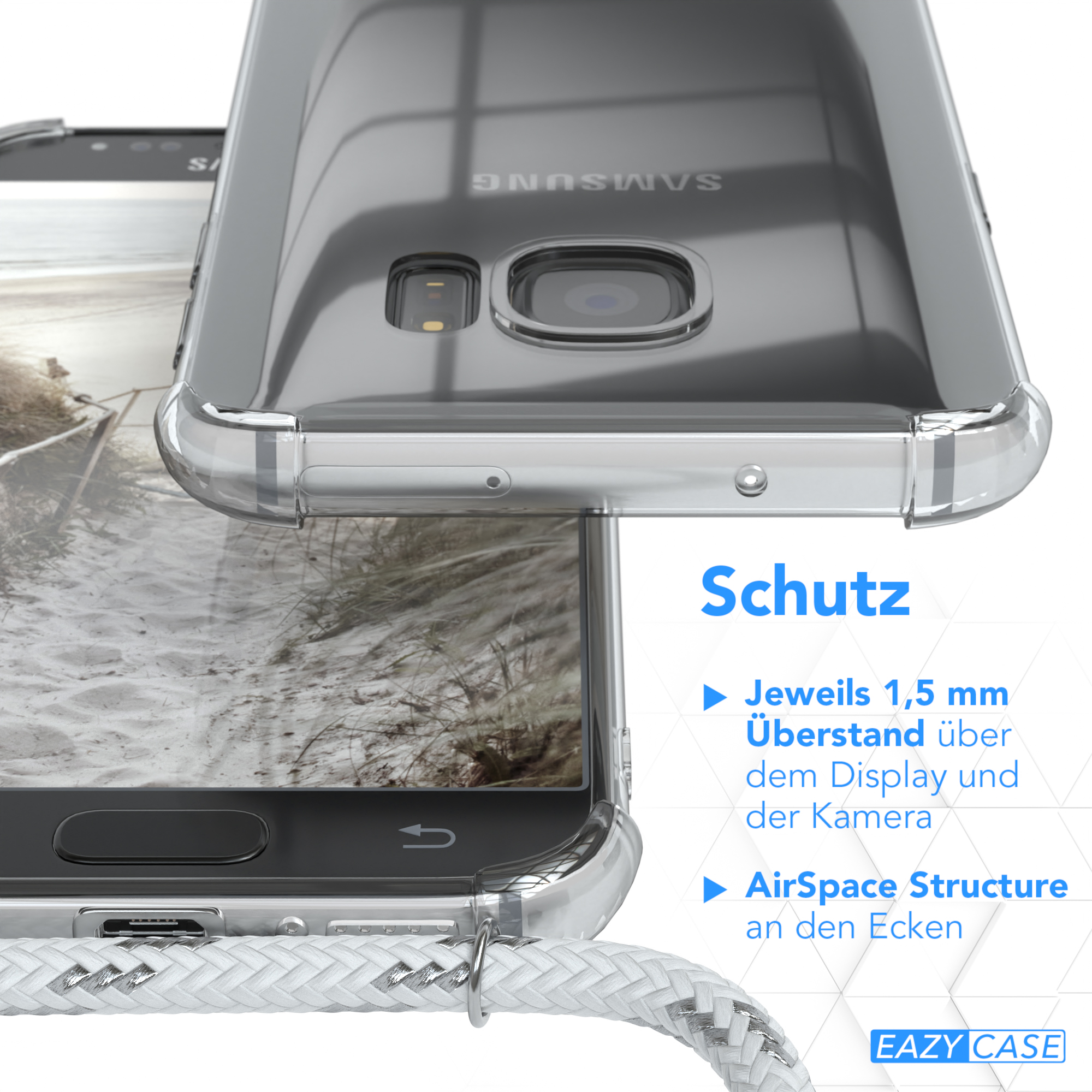 EAZY CASE Cover Samsung, / Umhängeband, Clear Clips Galaxy mit Silber S7, Weiß Umhängetasche