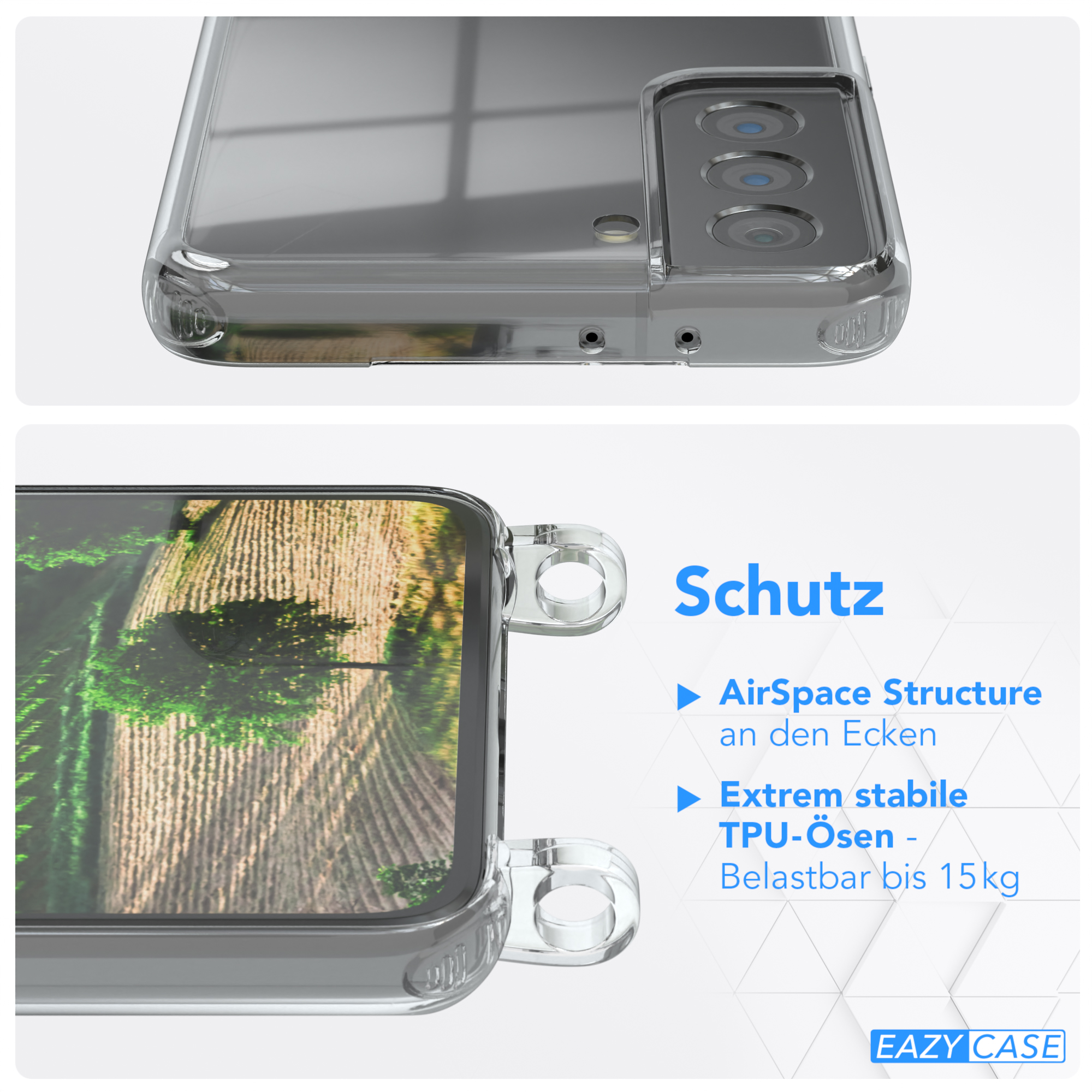 Umhängetasche, Grün Gold Clear / Umhängeband, 5G, Clips EAZY mit Cover S21 CASE Galaxy Samsung,