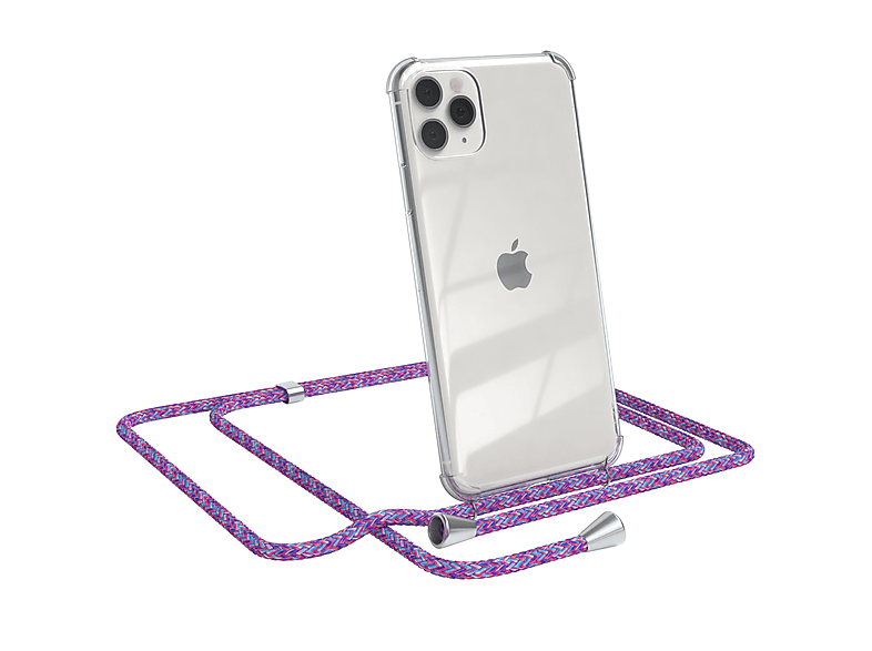 EAZY CASE Clear Cover mit Umhängeband, Umhängetasche, Apple, iPhone 11 Pro Max, Lila / Clips Silber