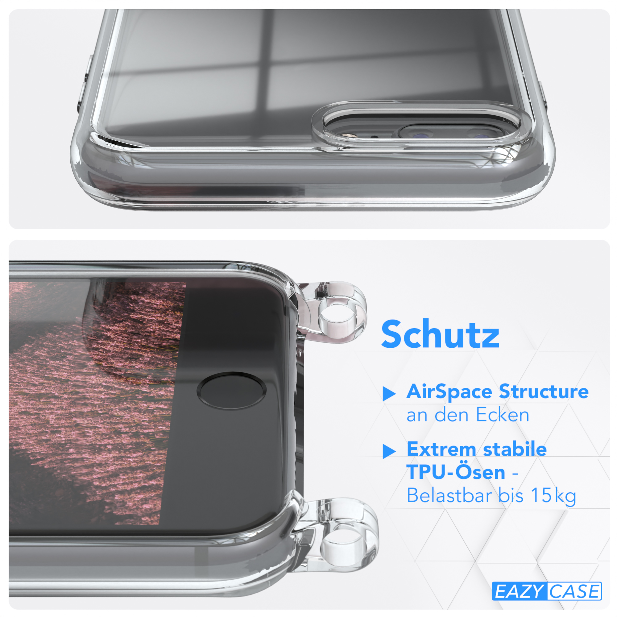 EAZY CASE Clear Cover mit Apple, / Umhängeband, Plus Umhängetasche, Plus, iPhone Clips Silber 7 Rosé / 8