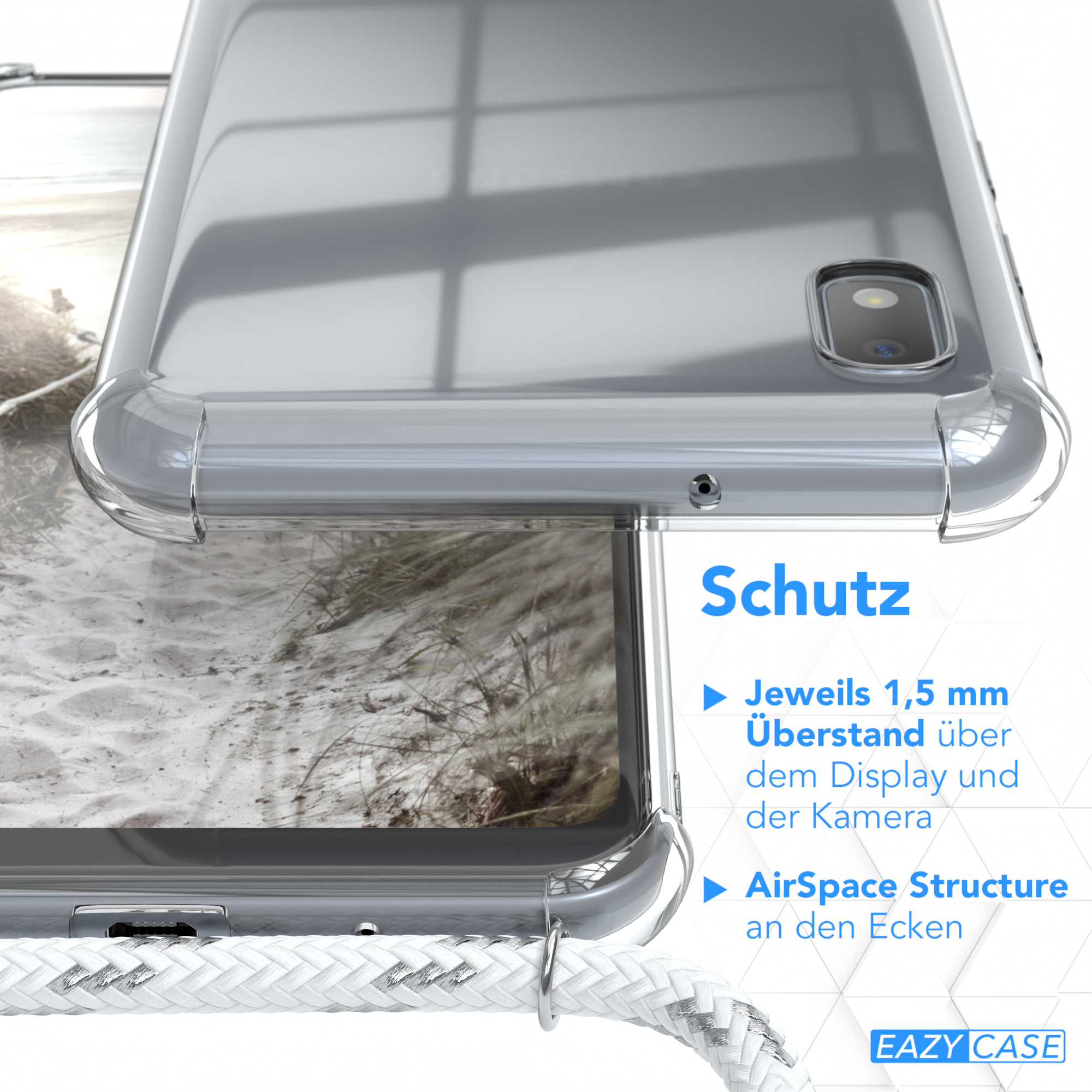 Nahaufnahme einer Handyhülle, Schutzfunktionen hervorhebend.