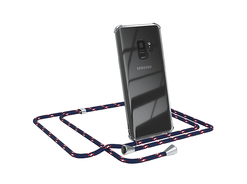 Blau S9, EAZY Camouflage Umhängeband, Clips mit Samsung, Galaxy CASE / Silber Cover Umhängetasche, Clear