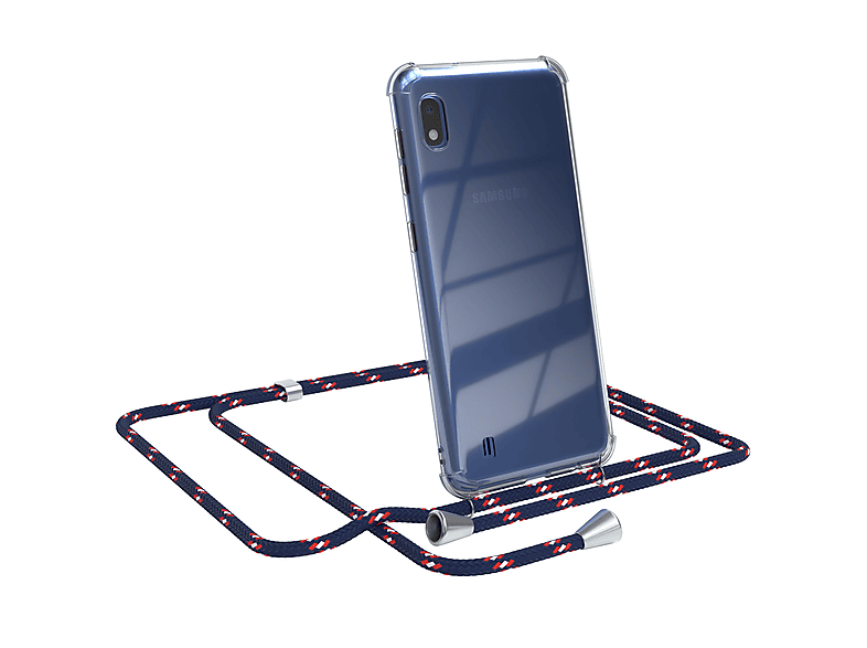EAZY CASE Clear Cover Galaxy Clips Umhängetasche, mit Camouflage Silber Samsung, A10, / Blau Umhängeband
