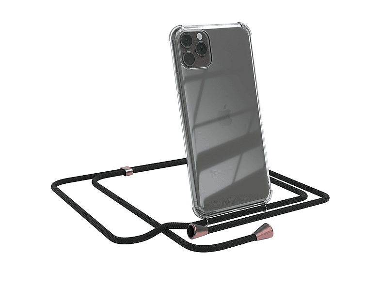 EAZY CASE Clear Cover mit Umhängeband, Umhängetasche, Apple, iPhone 11 Pro Max, Schwarz / Clips Rosé