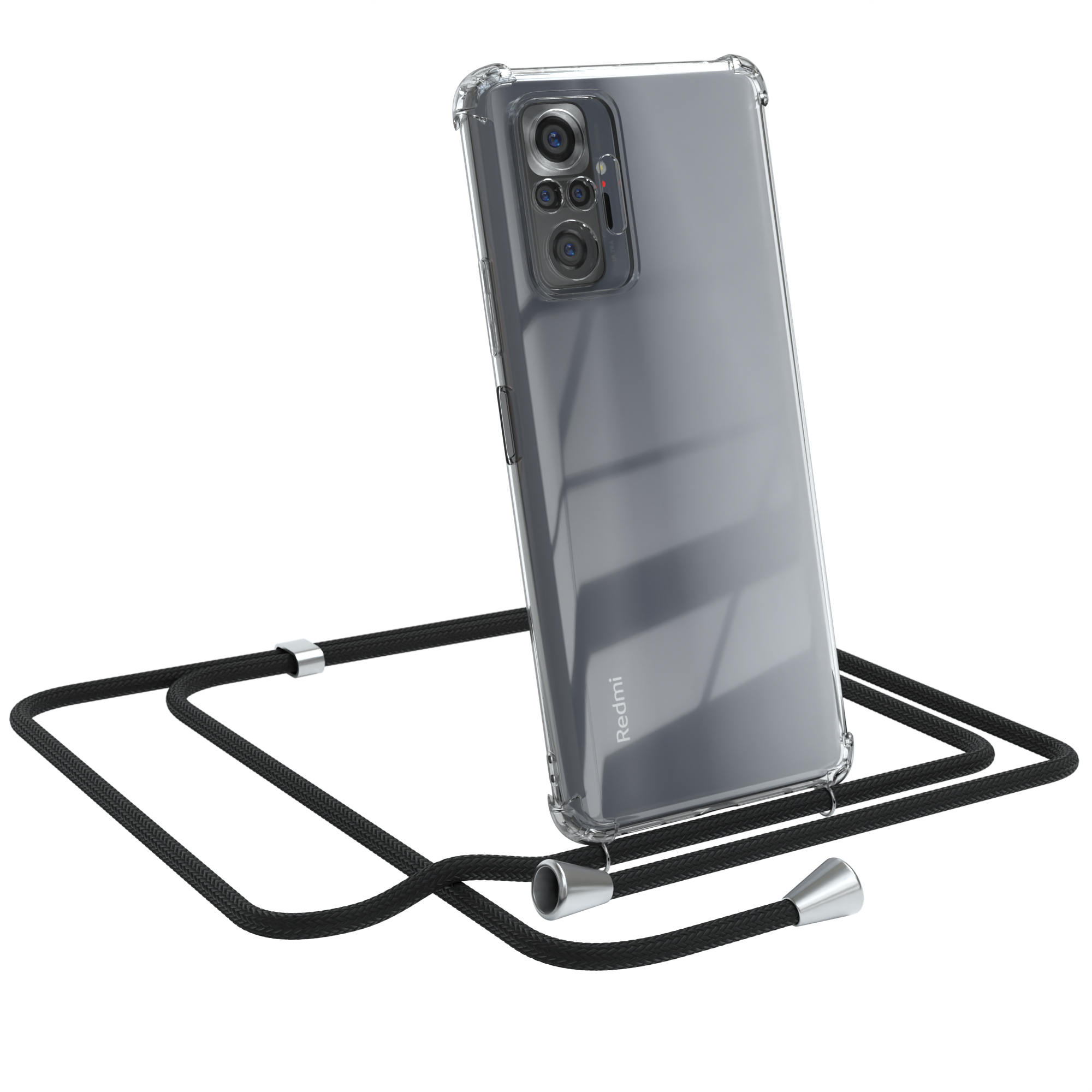EAZY CASE Clear Cover mit Redmi Clips Pro, 10 Note Schwarz Umhängetasche, / Silber Xiaomi, Umhängeband