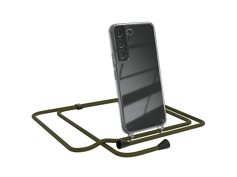 EAZY CASE Clear Cover mit Umhängeband, Umhängetasche, Samsung, Galaxy S22 5G, Olive Grün | Handyketten