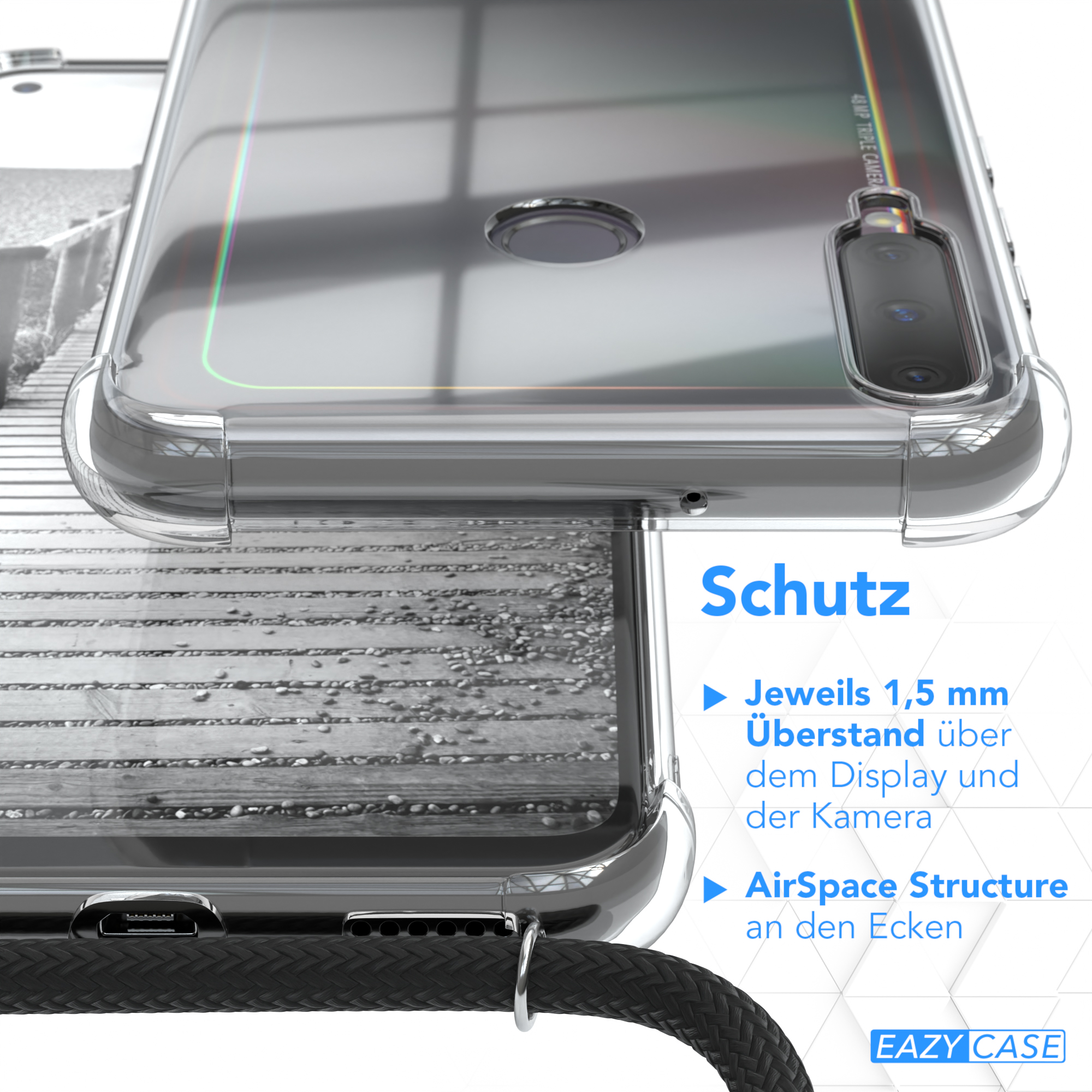 EAZY CASE Clear Cover mit Huawei, Rosé Umhängeband, / Umhängetasche, Schwarz E, Clips P40 Lite