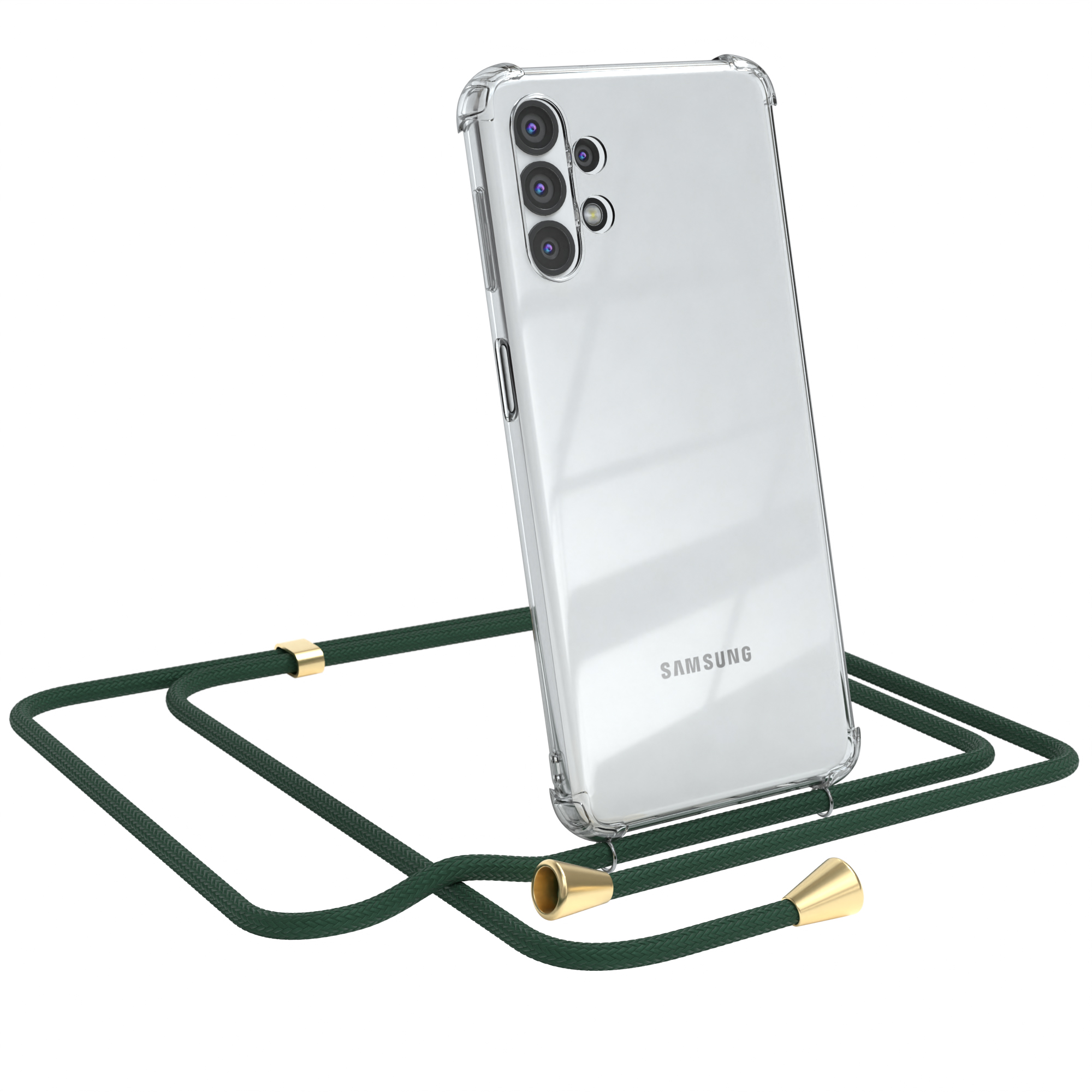 EAZY CASE Clips / Gold 5G, A32 Clear Galaxy Umhängetasche, Cover Umhängeband, mit Samsung, Grün