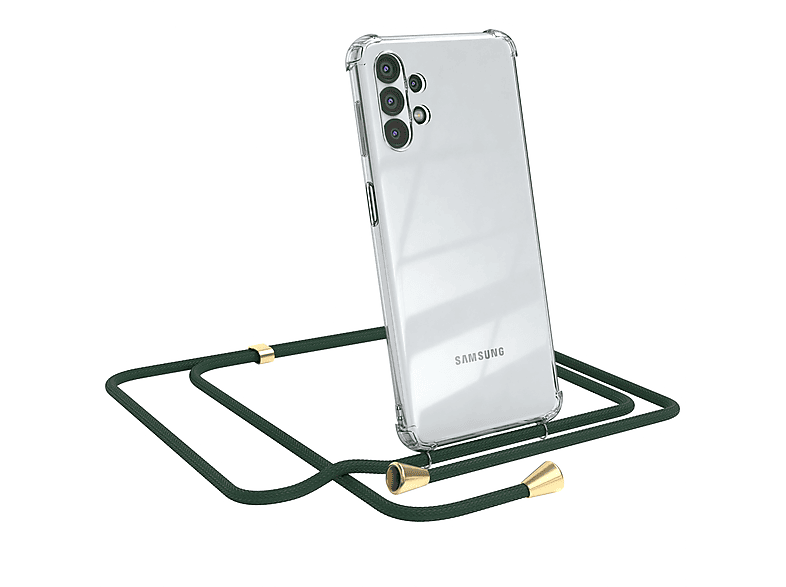 EAZY CASE Clear Cover mit Umhängeband, Umhängetasche, Samsung, Galaxy A32 5G, Grün / Clips Gold