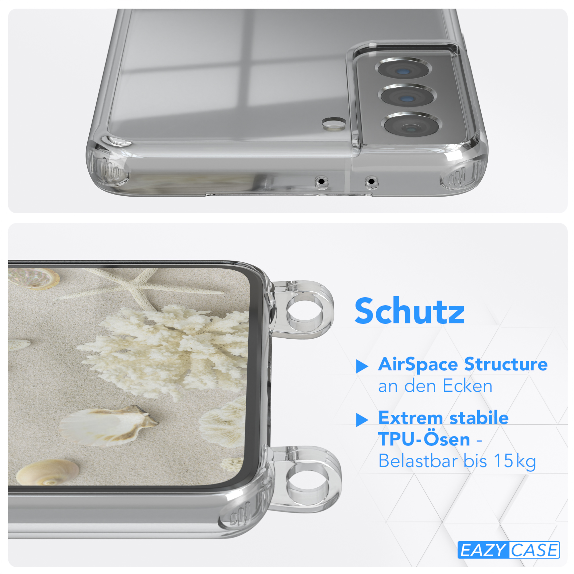 EAZY Samsung, Clear S21 Cover Galaxy Camouflage CASE 5G, Taupe mit Umhängetasche, Umhängeband,