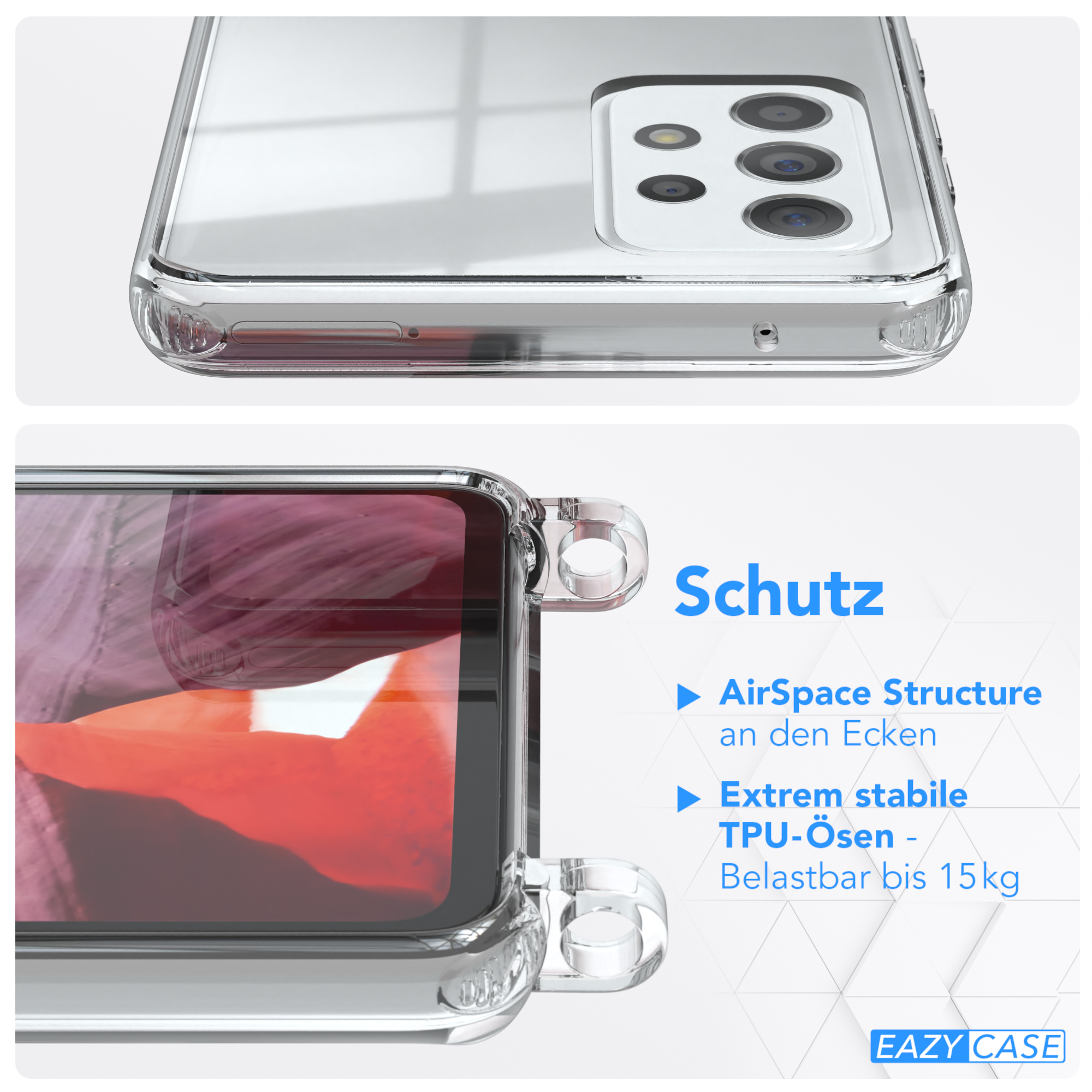 Clips mit CASE Samsung, 5G Clear Rot Cover Galaxy Silber Umhängeband, / / A52 / Umhängetasche, A52s A52 5G, Bordeaux EAZY