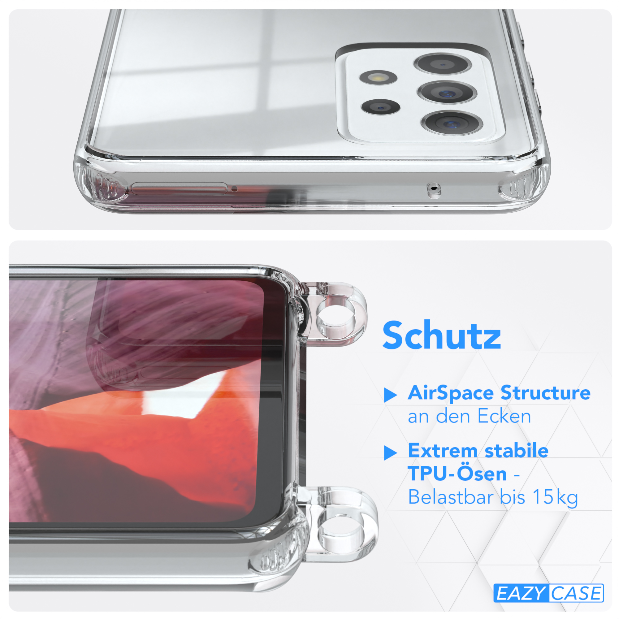 EAZY CASE Clear Cover 5G, Bordeaux mit Silber A52 A52 A52s Samsung, Clips Umhängetasche, Umhängeband, 5G / Rot / Galaxy 