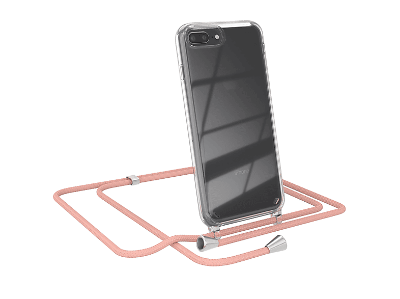 EAZY CASE Clear Cover mit Umhängeband, Umhängetasche, Apple, iPhone 8 Plus / 7 Plus, Altrosa Uni