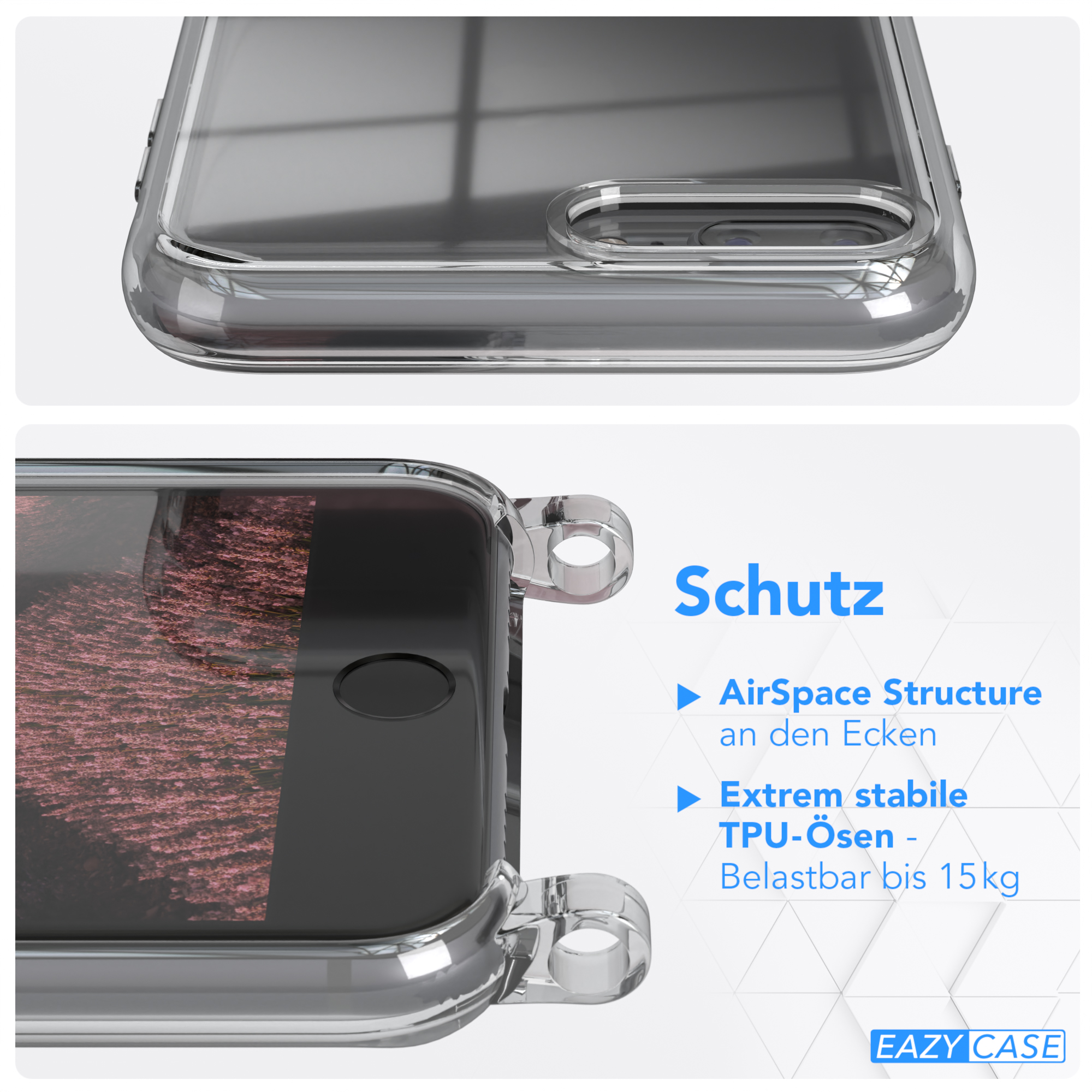 EAZY CASE Plus 8 iPhone Cover Altrosa Uni 7 Umhängeband, Plus, Apple, Umhängetasche, / mit Clear