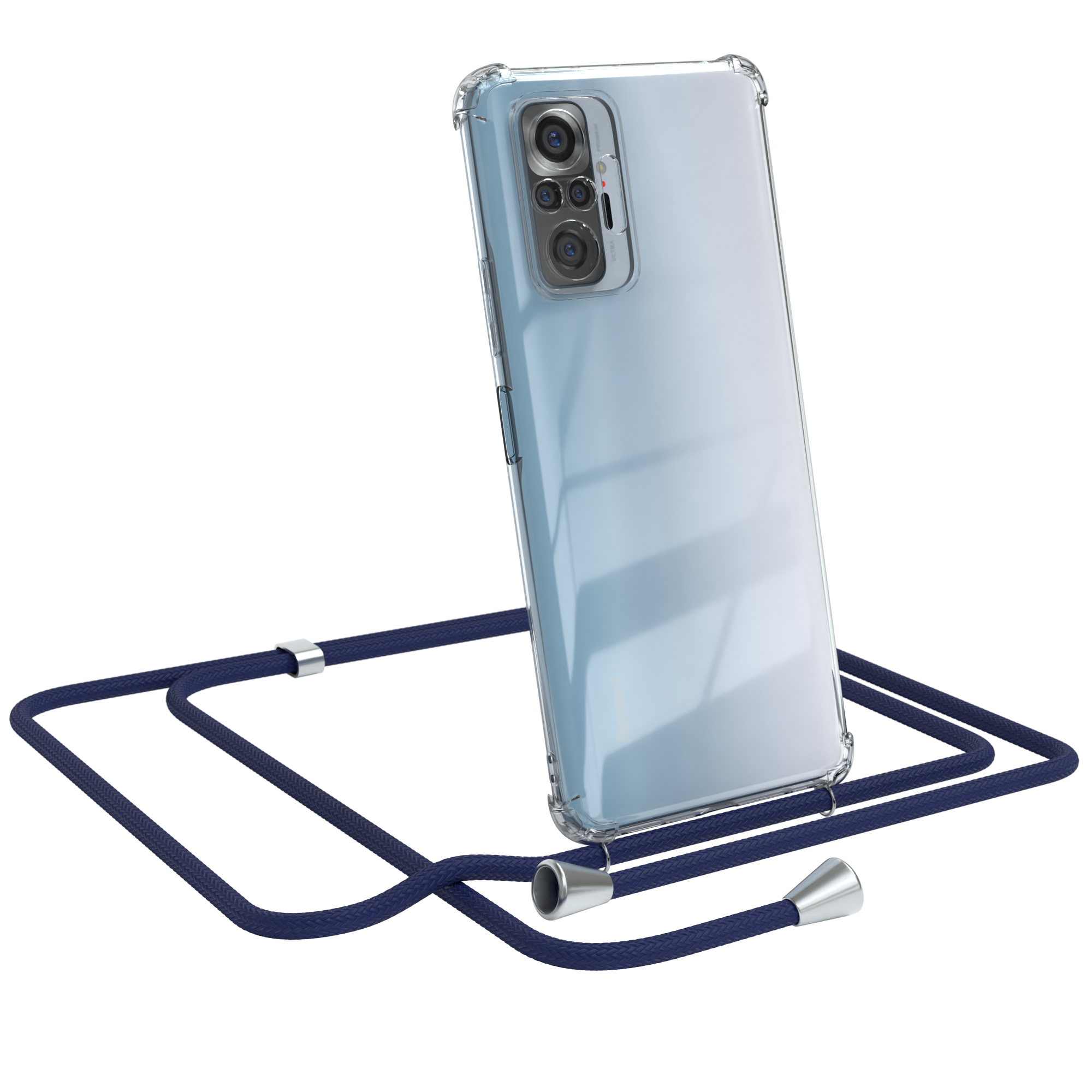 EAZY CASE Clear Cover mit Blau Xiaomi, Silber Umhängeband, Note Clips / Umhängetasche, Redmi Pro, 10