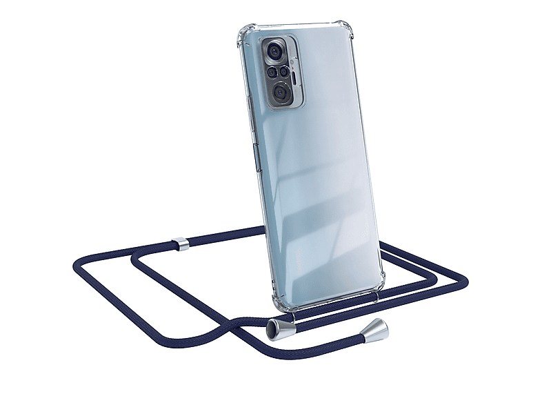 EAZY CASE Clear Cover mit Blau Xiaomi, Silber Umhängeband, Note Clips / Umhängetasche, Redmi Pro, 10
