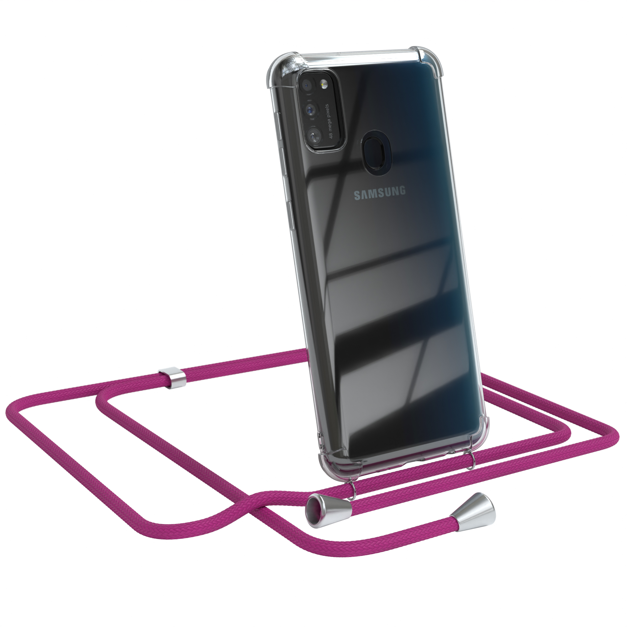 EAZY CASE Clear Cover Clips Samsung, Umhängetasche, Pink M30s Galaxy mit Umhängeband, / M21, / Silber