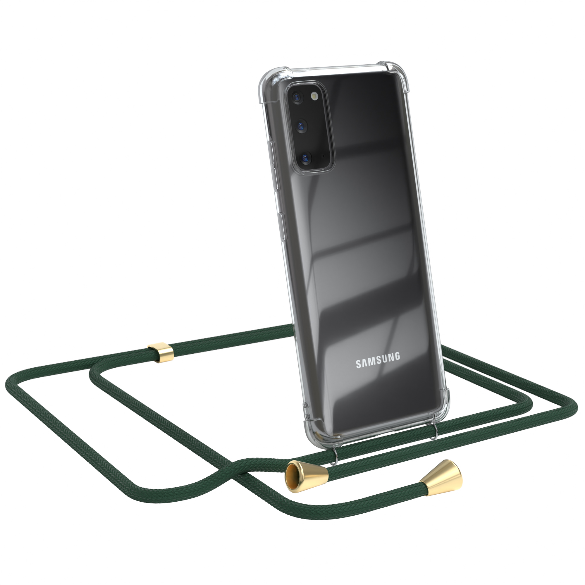 EAZY CASE Clear Cover mit Samsung, Umhängeband, / Umhängetasche, Grün S20, Gold Galaxy Clips