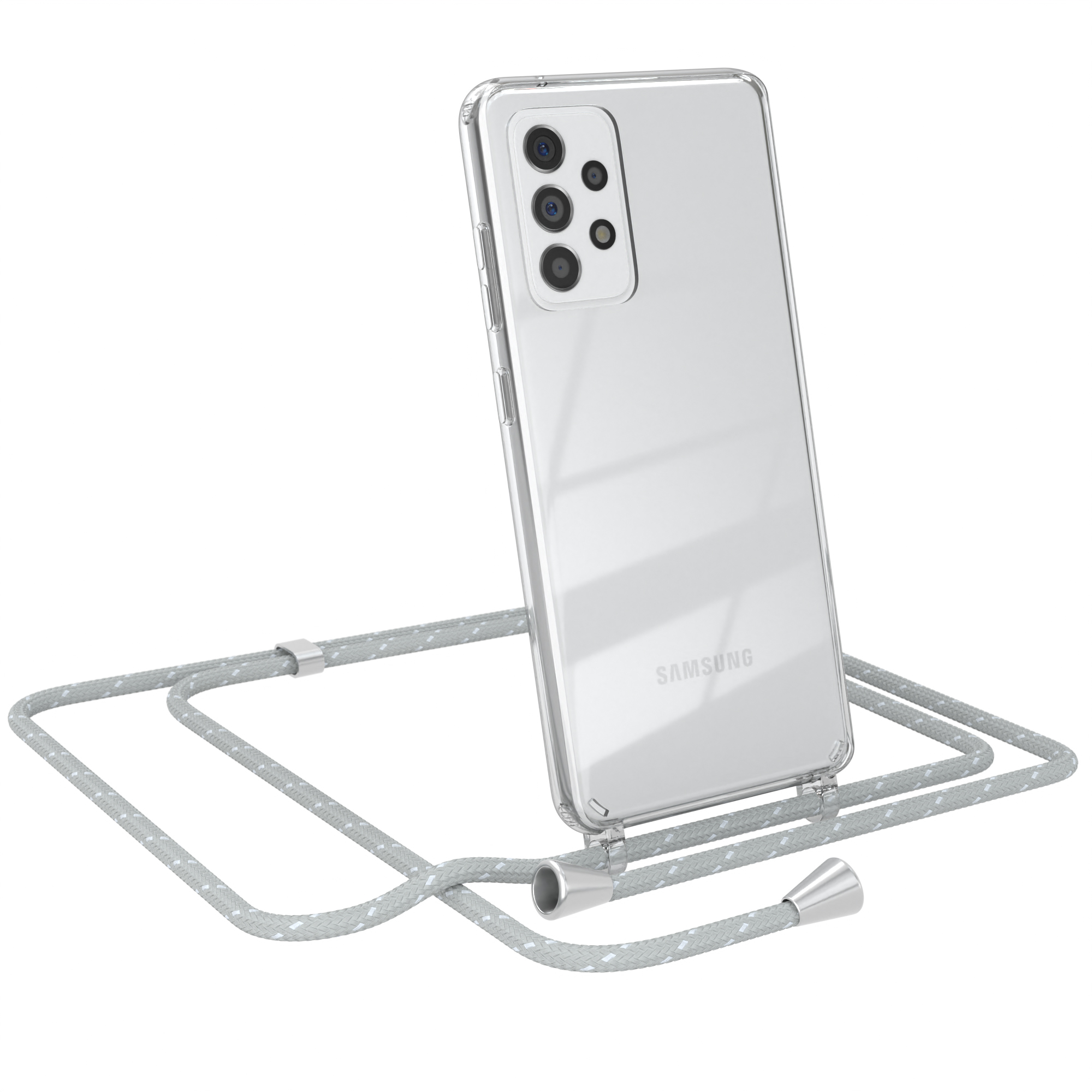 EAZY CASE A52 Cover Weiß mit Galaxy Umhängeband, Umhängetasche, Hellgrau 5G Samsung, / / Clear A52 5G, A52s