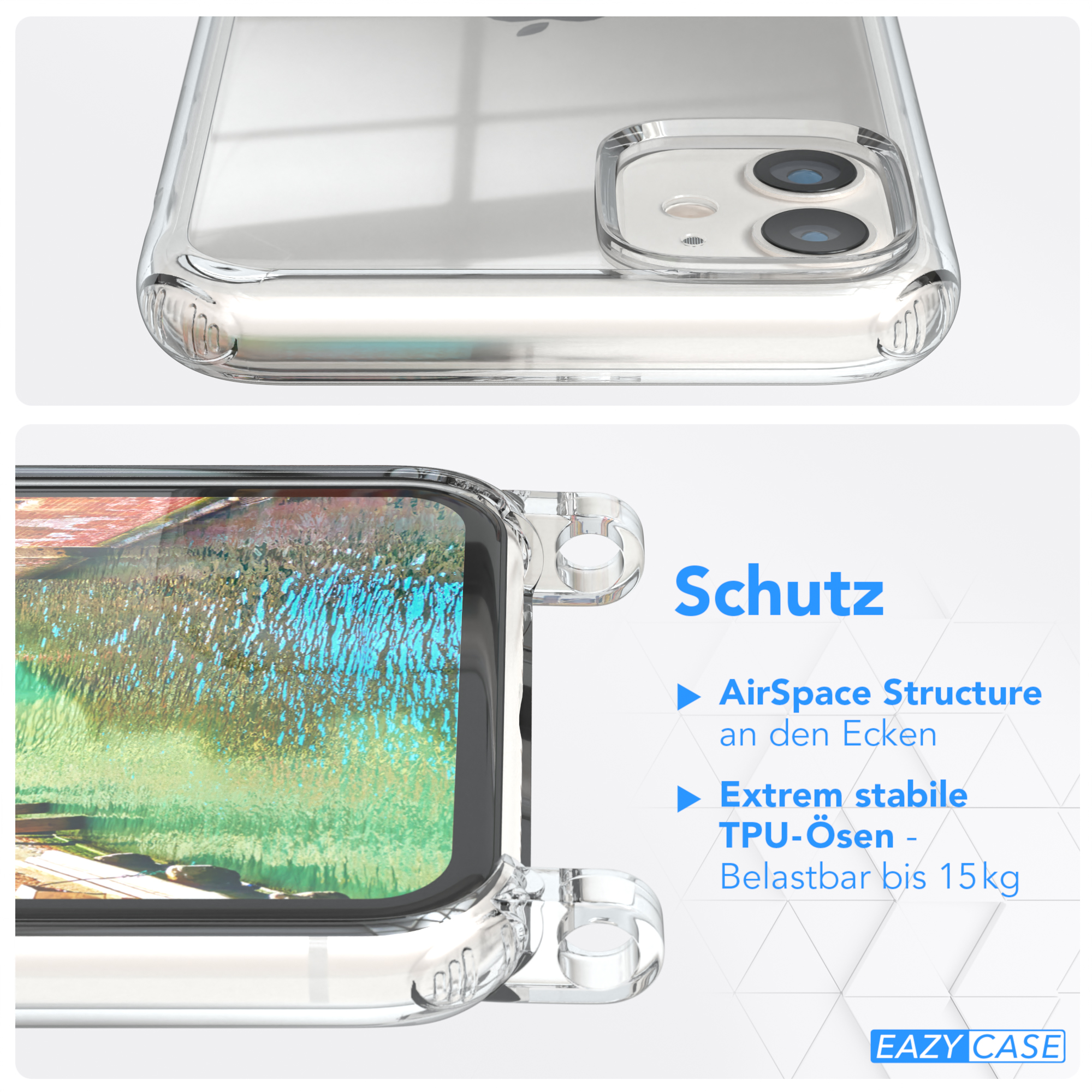 EAZY CASE Clear Cover Apple, iPhone Umhängetasche, Umhängeband, mit Gold Clips 11, / Bunt