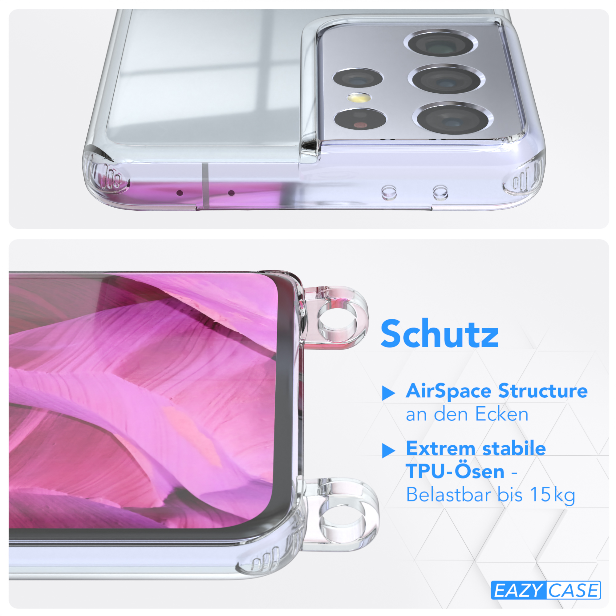 5G, CASE Umhängetasche, mit Umhängeband, Silber Clear / EAZY Samsung, Pink S21 Clips Ultra Galaxy Cover