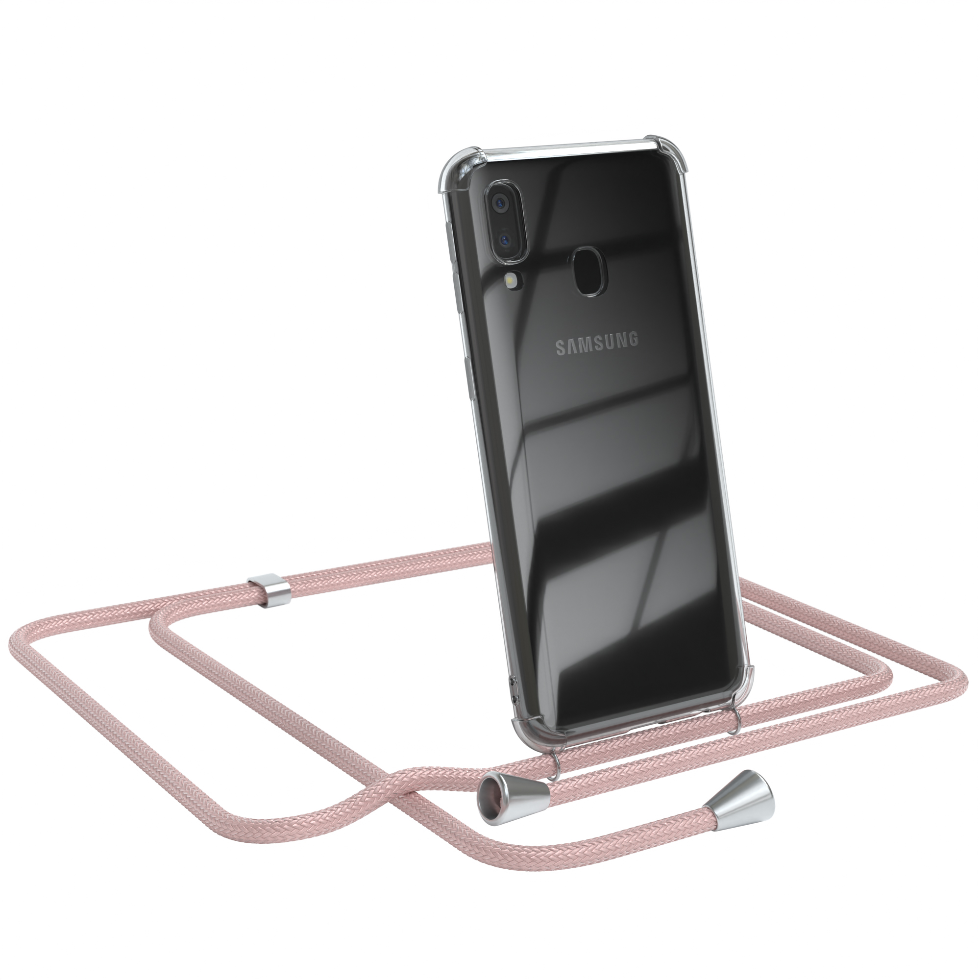 CASE / Umhängeband, Galaxy Umhängetasche, Clear EAZY Cover Rosé mit Samsung, A40, Clips Silber