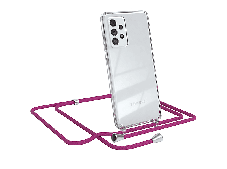 EAZY CASE Clear Cover mit Umhängeband, Umhängetasche, Samsung, Galaxy A52 / A52 5G / A52s 5G, Pink / Clips Silber