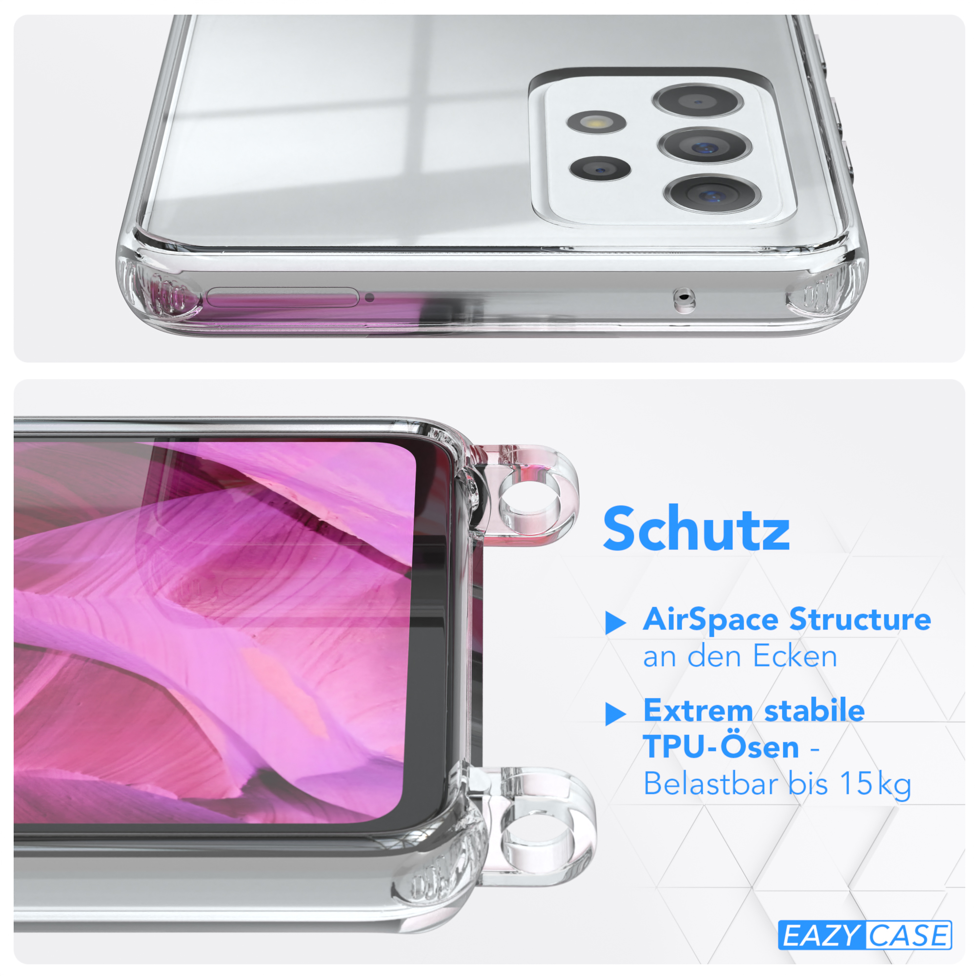 Transparente Handyhülle mit AirSpace-Struktur und stabilen TPU-Ösen.