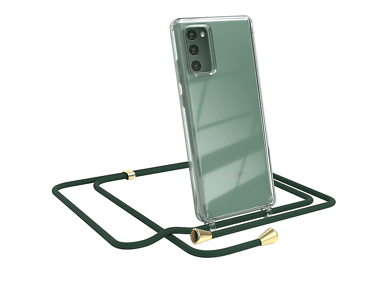 EAZY CASE Clear Cover mit Umhängeband, Umhängetasche, Samsung, Galaxy Note 20 / Note 20 5G, Grün / Clips Gold