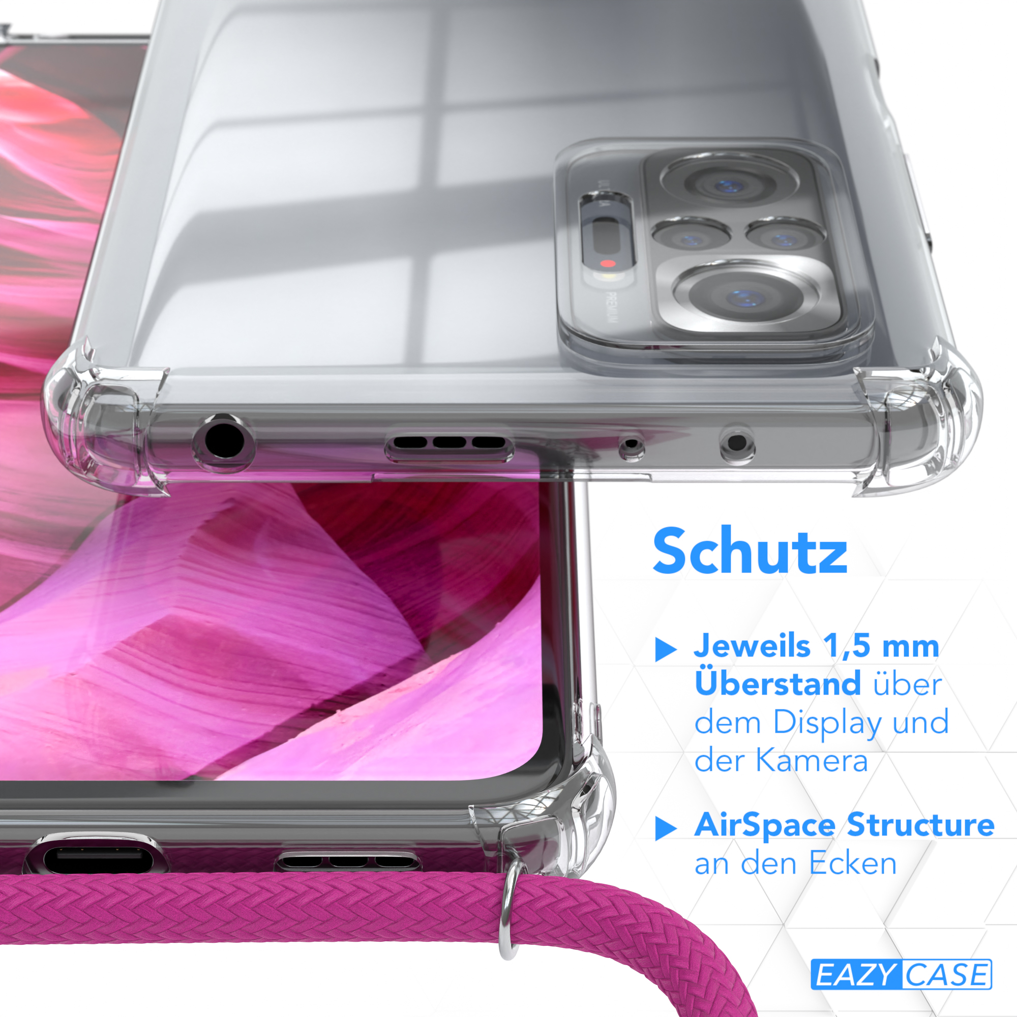 Transparente Handyhülle mit Telefon, Nahaufnahme.