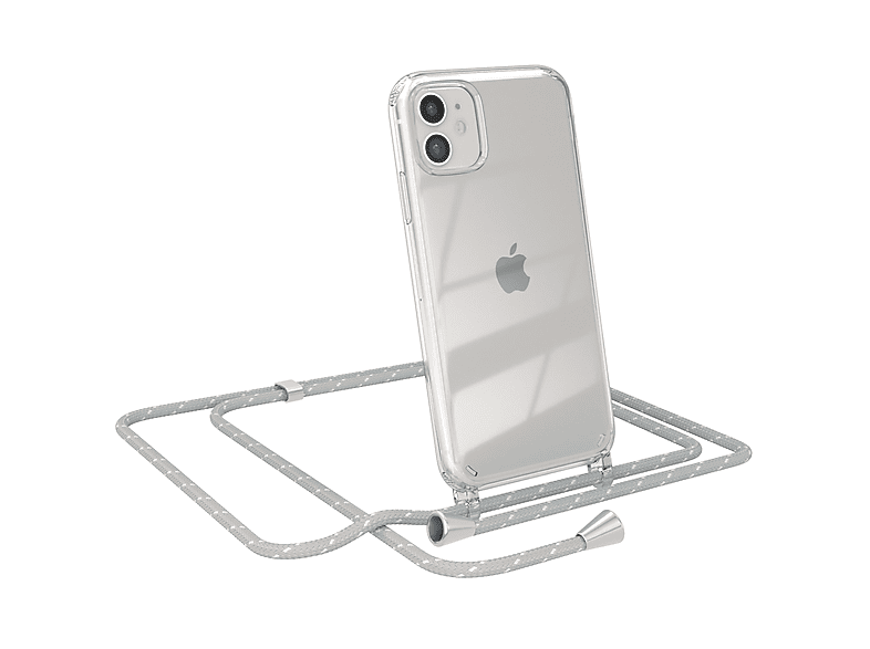 EAZY CASE Clear Cover mit Umhängeband, Umhängetasche, Apple, iPhone 11, Hellgrau Weiß | Handyketten