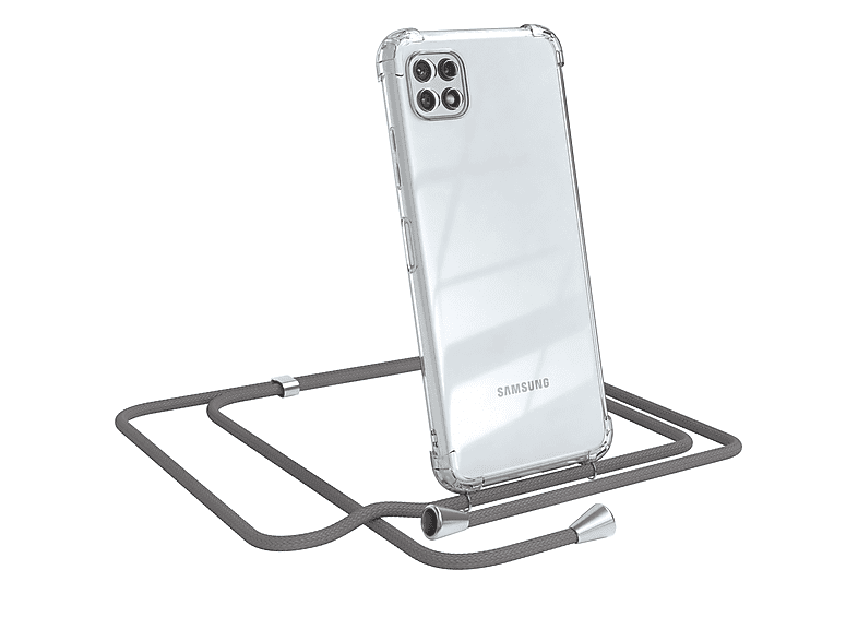 EAZY CASE Clear Cover A22 5G, Umhängeband, / mit Silber Grau Umhängetasche, Samsung, Clips Galaxy