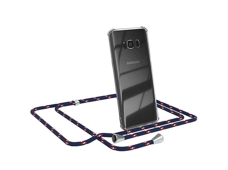 EAZY CASE Clear Cover mit Umhängeband, Umhängetasche, Samsung, Galaxy S8, Blau Camouflage / Clips Silber