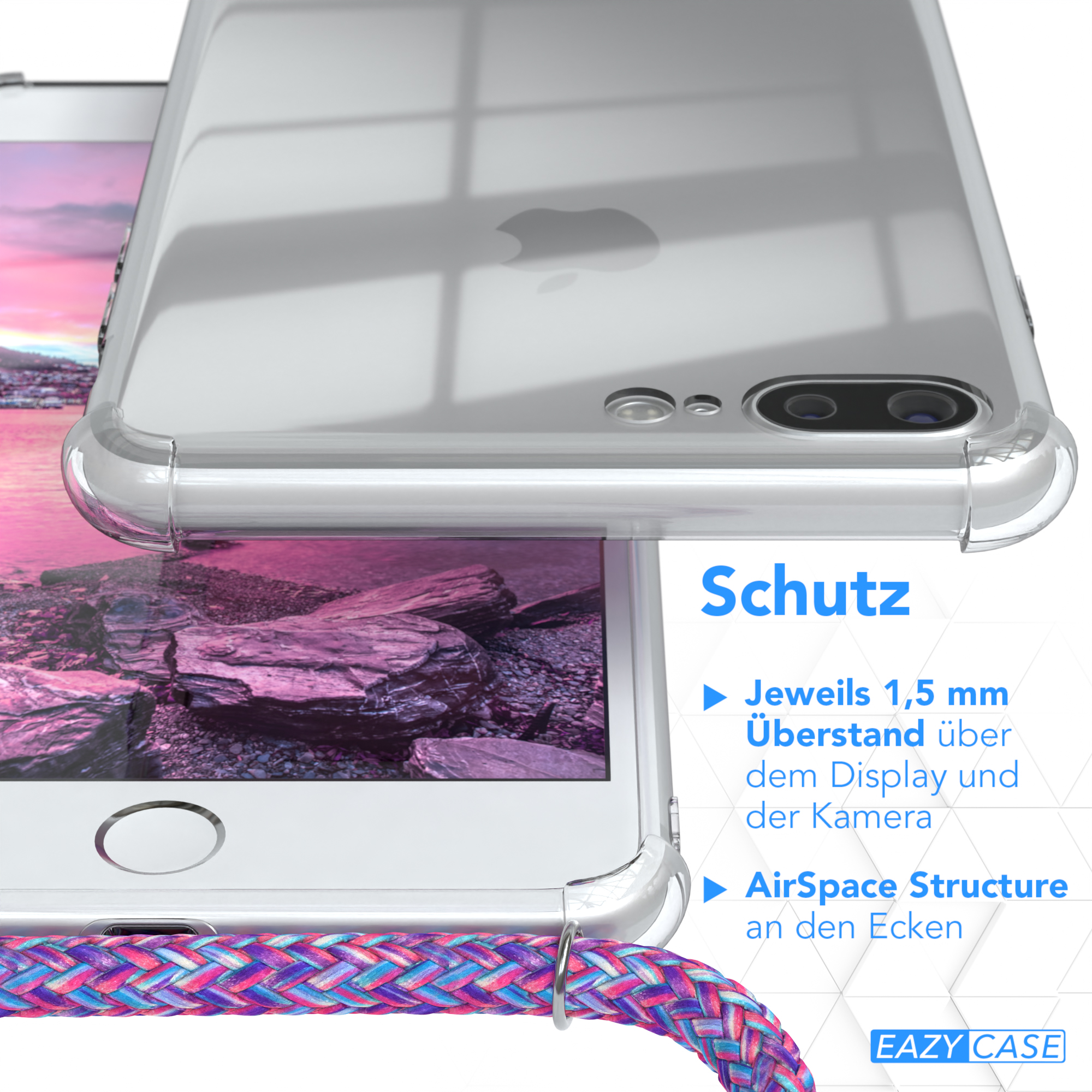 EAZY CASE Clear Cover 8 mit / Silber Plus Apple, Umhängeband, Lila Plus, 7 / Umhängetasche, iPhone Clips