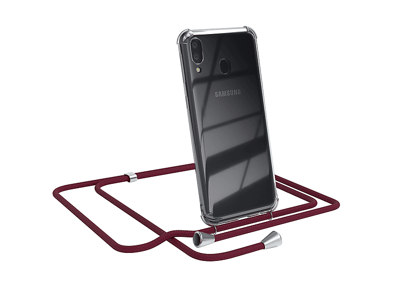 M20, CASE mit Rot Galaxy Clips Silber Clear Samsung, Umhängeband, Umhängetasche, Bordeaux / EAZY Cover