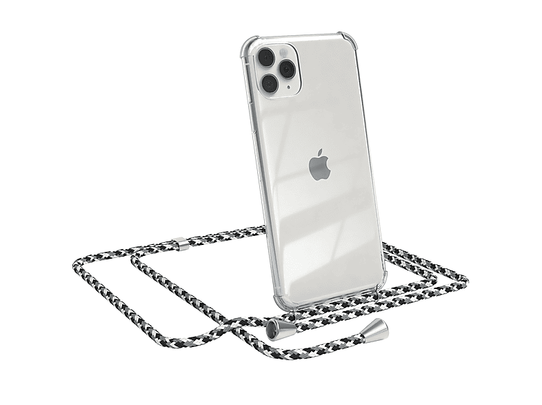EAZY CASE 11 Pro Clear Apple, Schwarz iPhone Max, Camouflage Umhängeband, mit Clips / Cover Umhängetasche, Silber