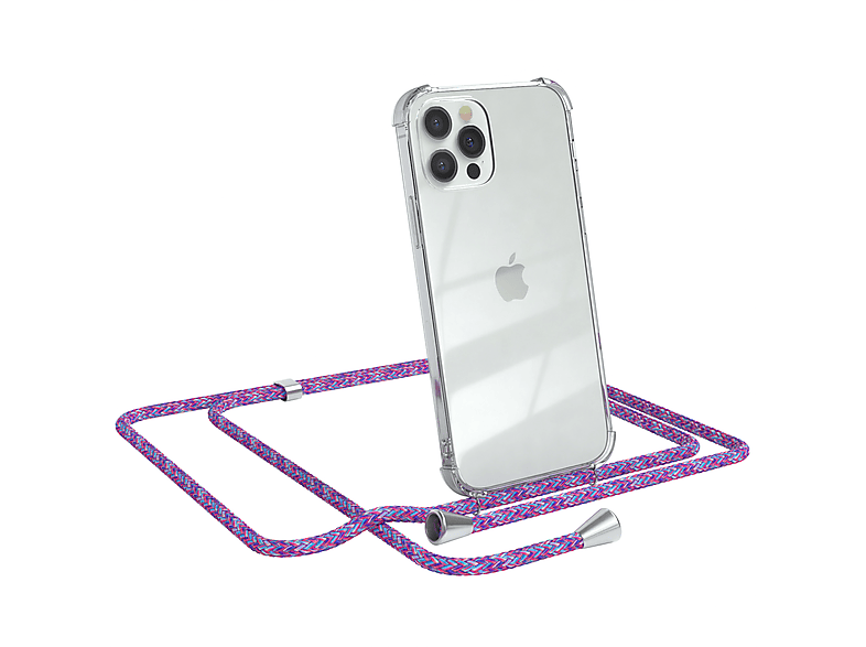 EAZY CASE Clear Cover mit 12 Pro, / Umhängeband, / iPhone Umhängetasche, Silber Clips Apple, 12 Lila