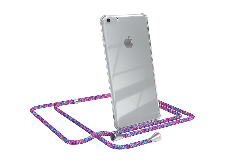 EAZY CASE Clear Cover mit Umhängeband, Umhängetasche, Apple, iPhone 6 Plus / 6S Plus, Lila / Clips Silber