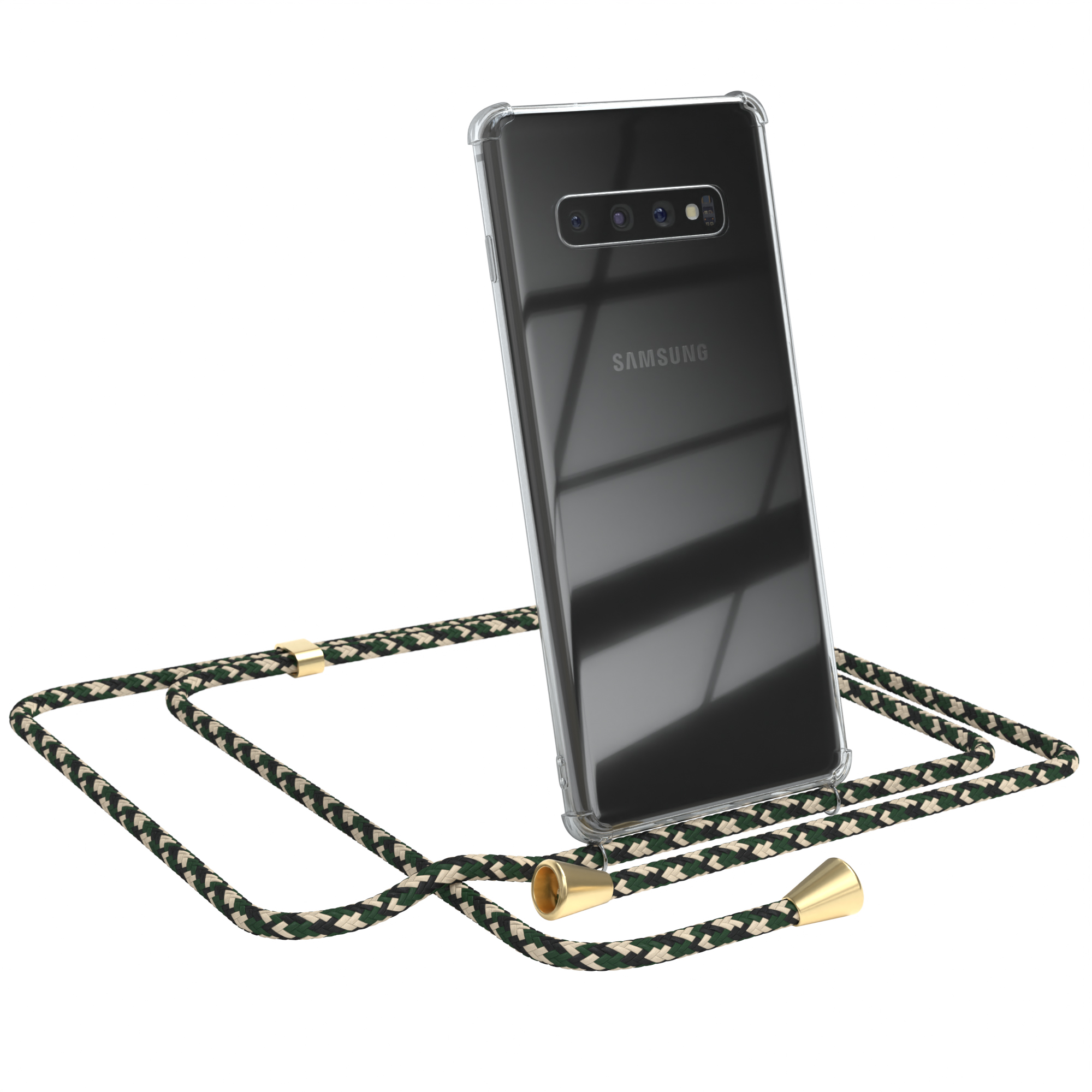 / Plus, S10 Clips Clear Umhängeband, Umhängetasche, mit CASE Grün Gold Galaxy EAZY Camouflage Samsung, Cover