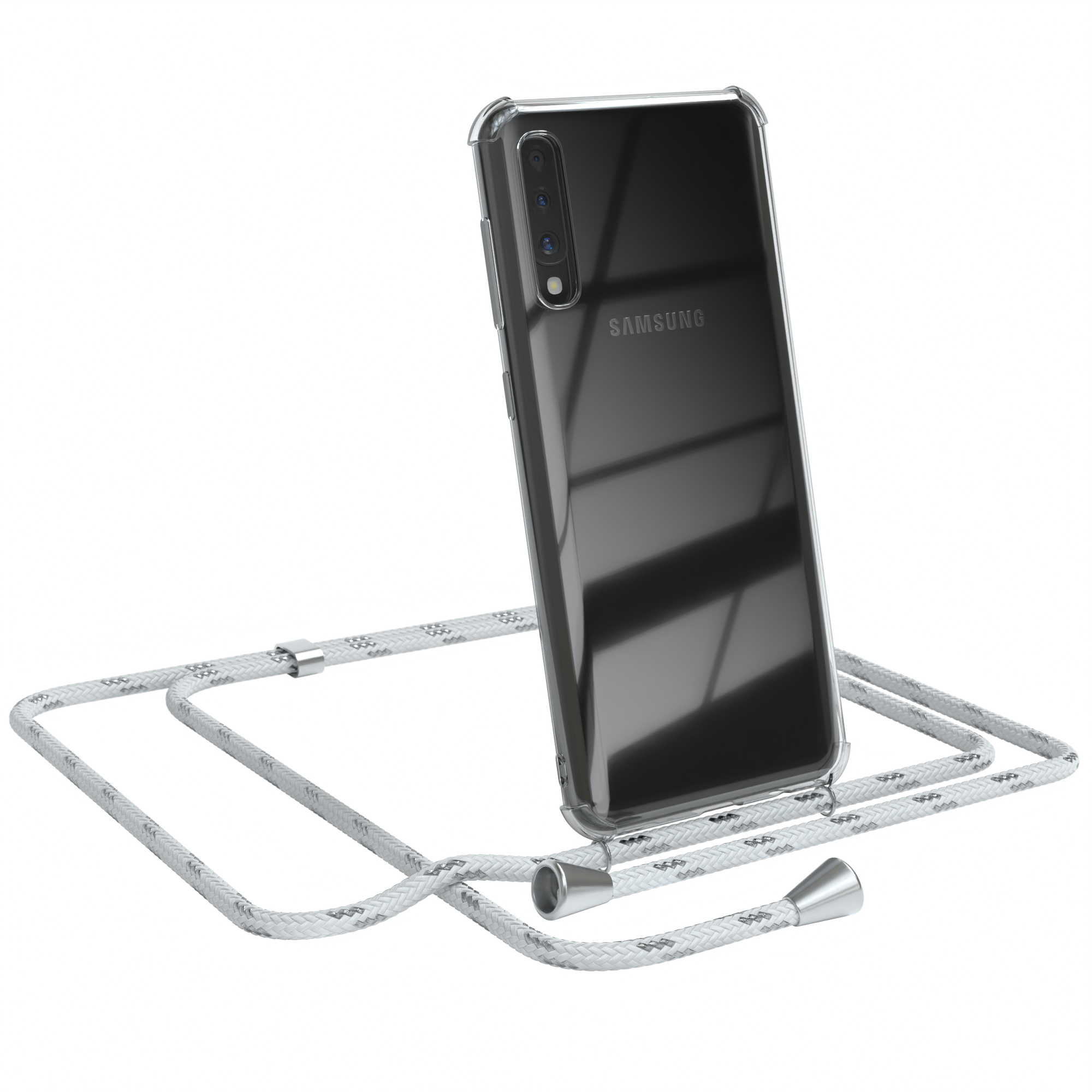 / Clips Galaxy A50 Cover CASE / / A30s, Umhängeband, EAZY Samsung, mit Silber Clear Umhängetasche, A50s Weiß