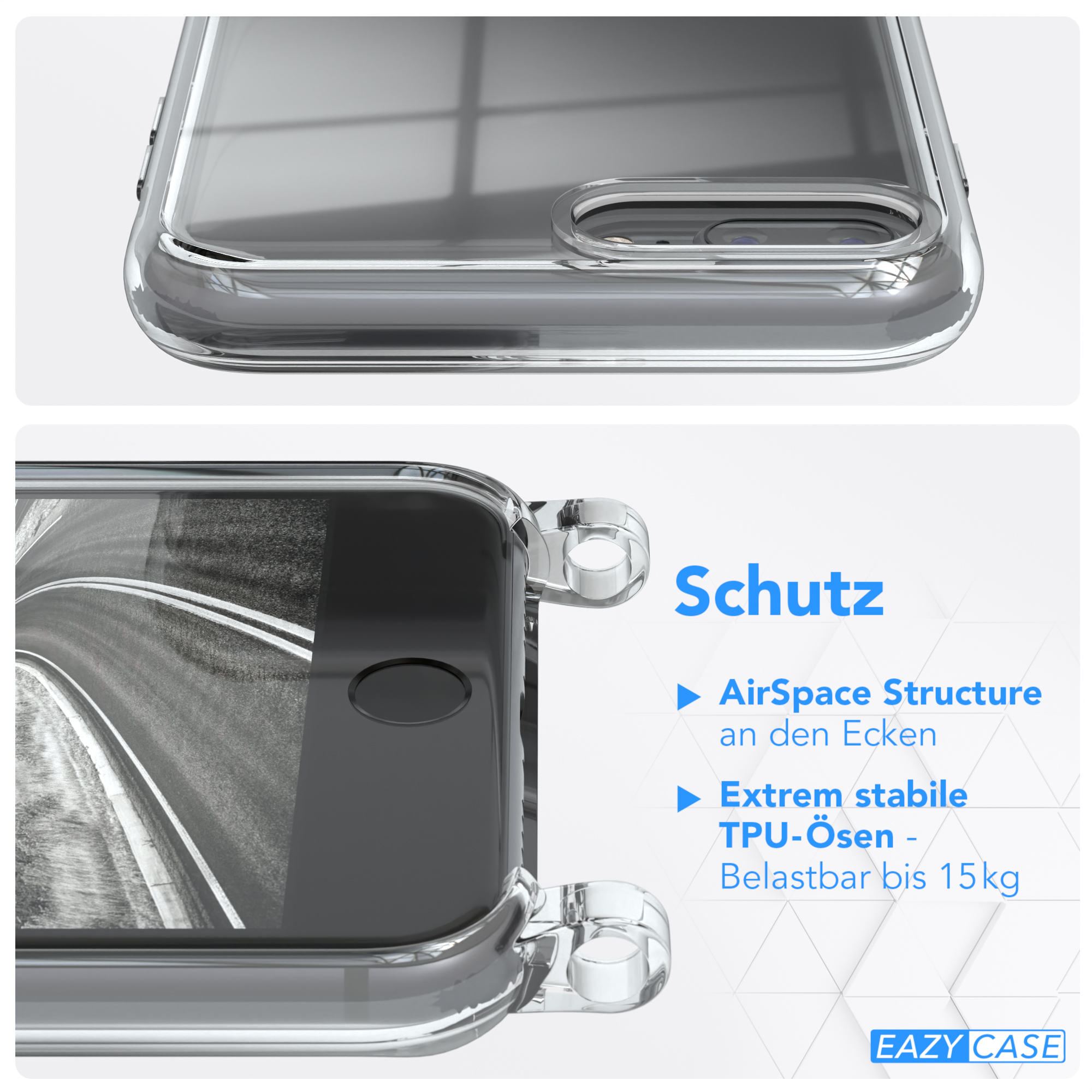 EAZY CASE Plus 8 7 Umhängetasche, Umhängeband, Clips Silber Apple, Cover / / mit iPhone Grau Clear Plus,
